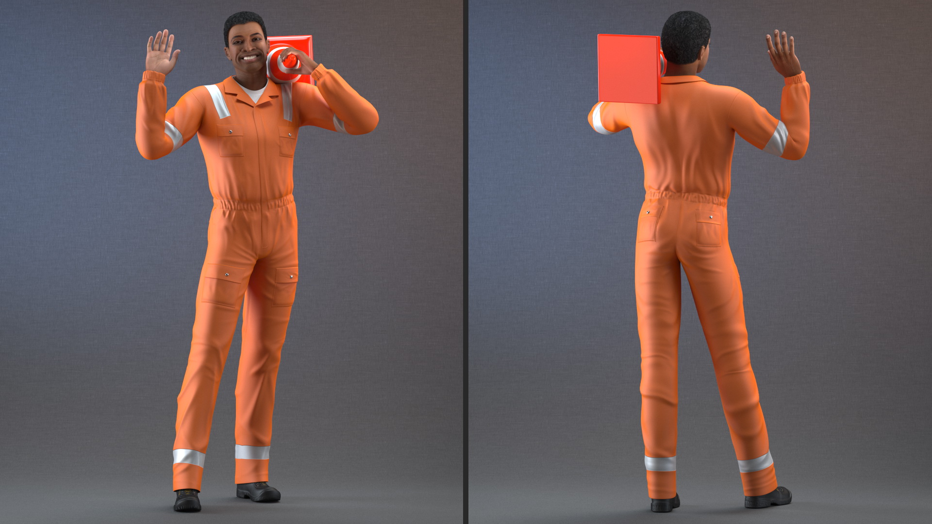 3D Light Skin Black Road Worker model