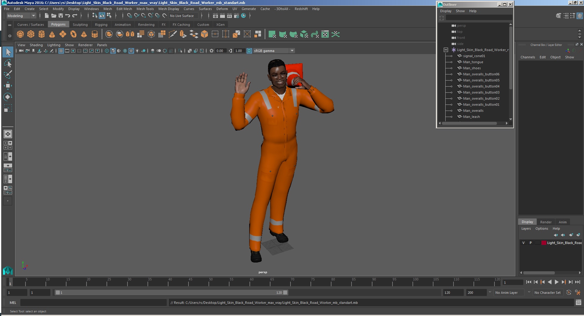 3D Light Skin Black Road Worker model
