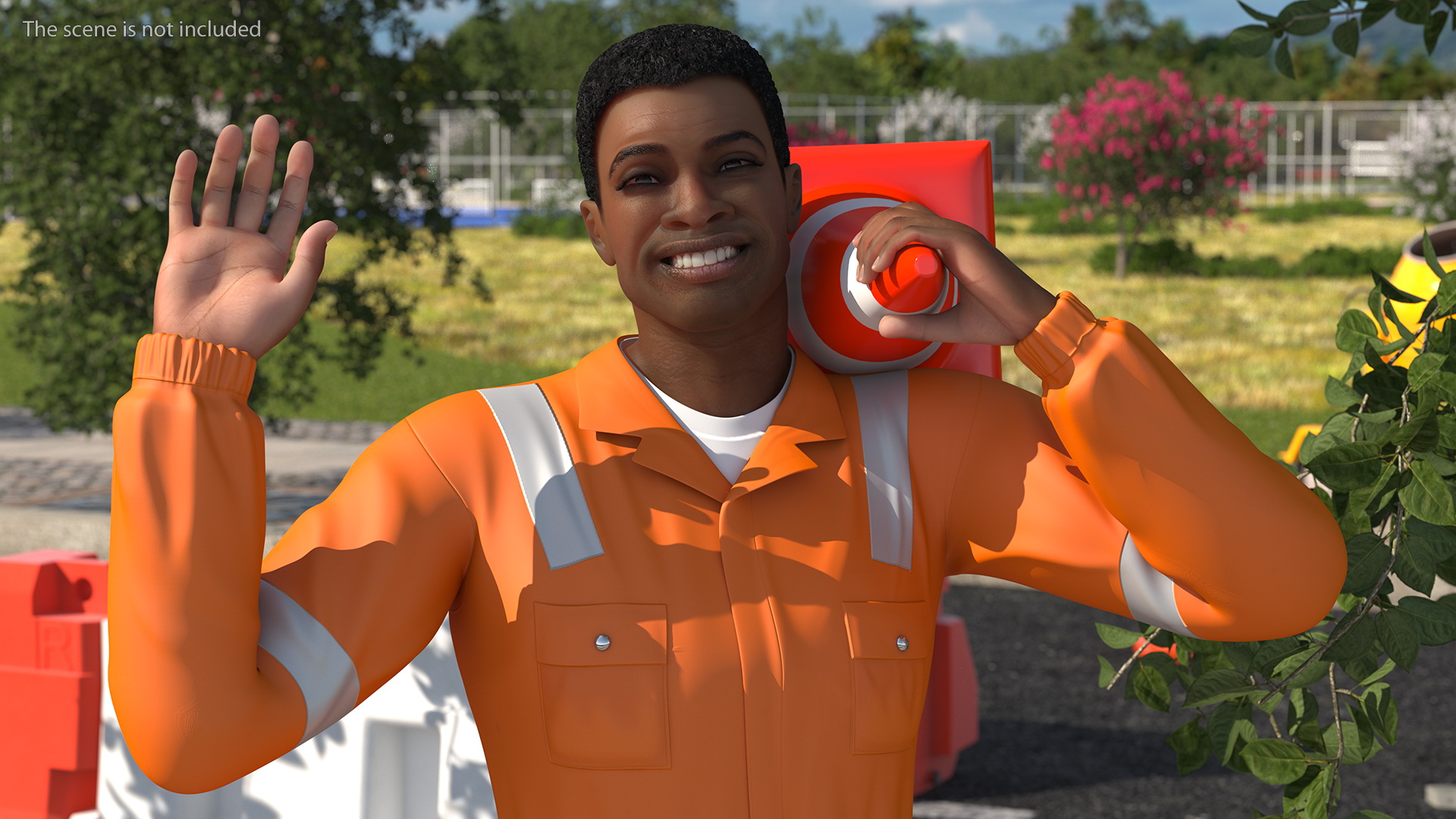 3D Light Skin Black Road Worker model
