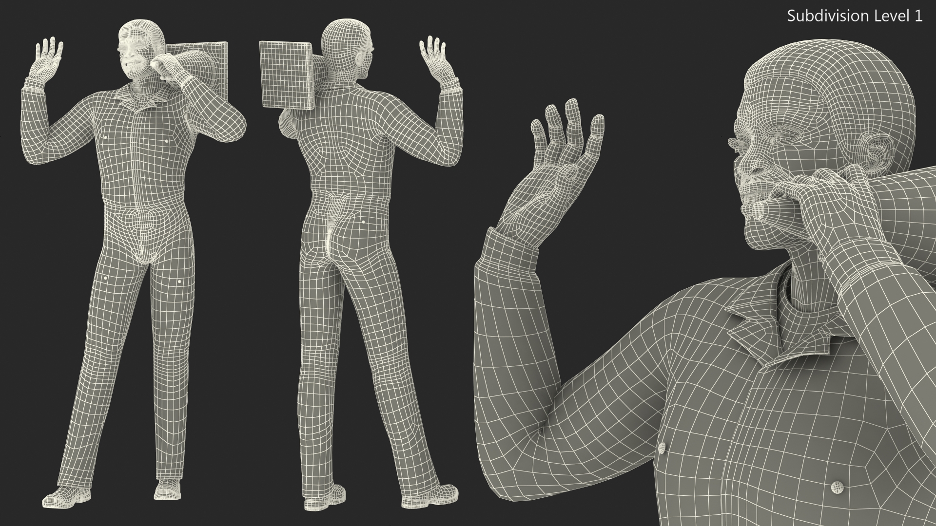 3D Light Skin Black Road Worker model