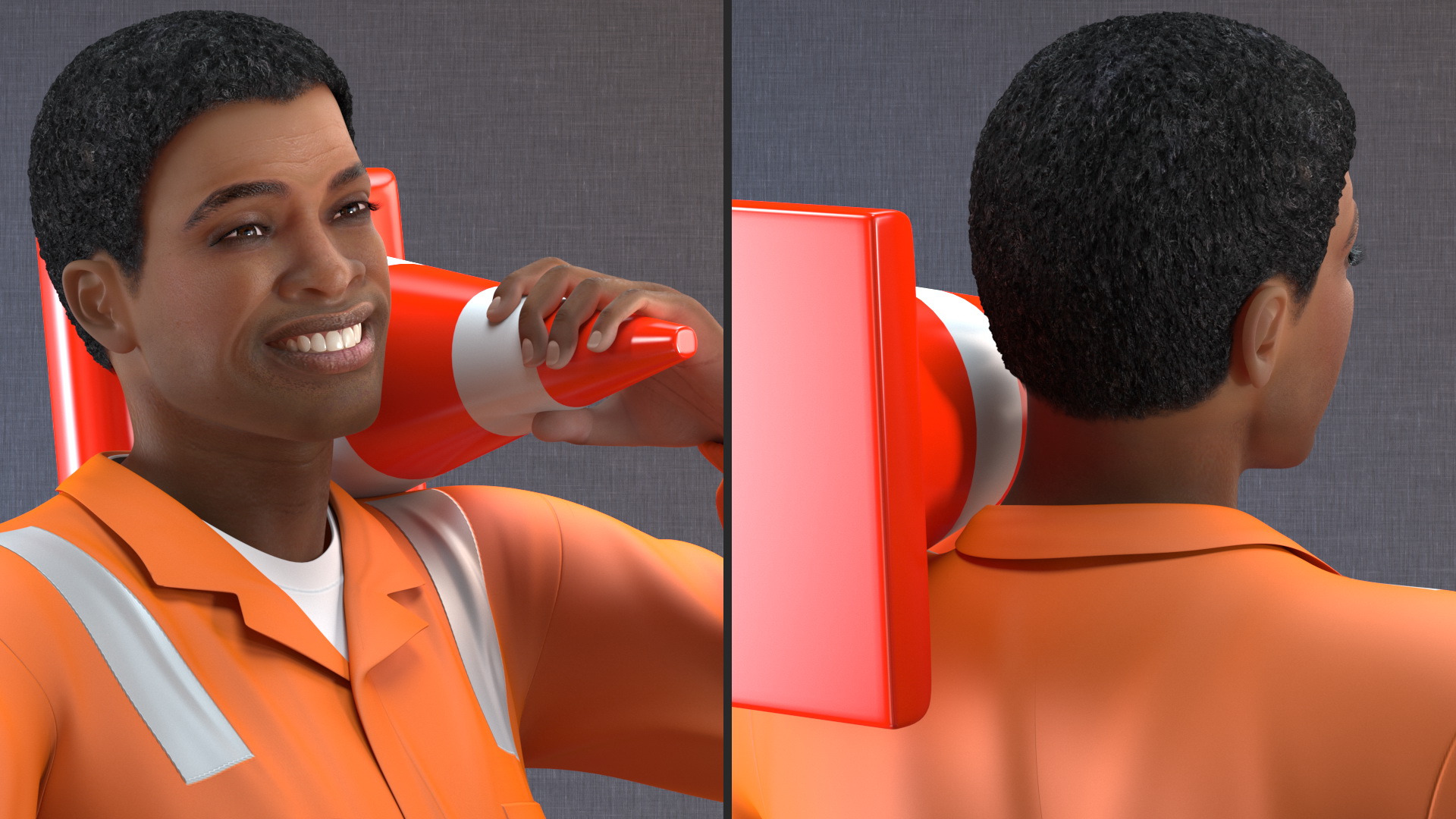 3D Light Skin Black Road Worker model
