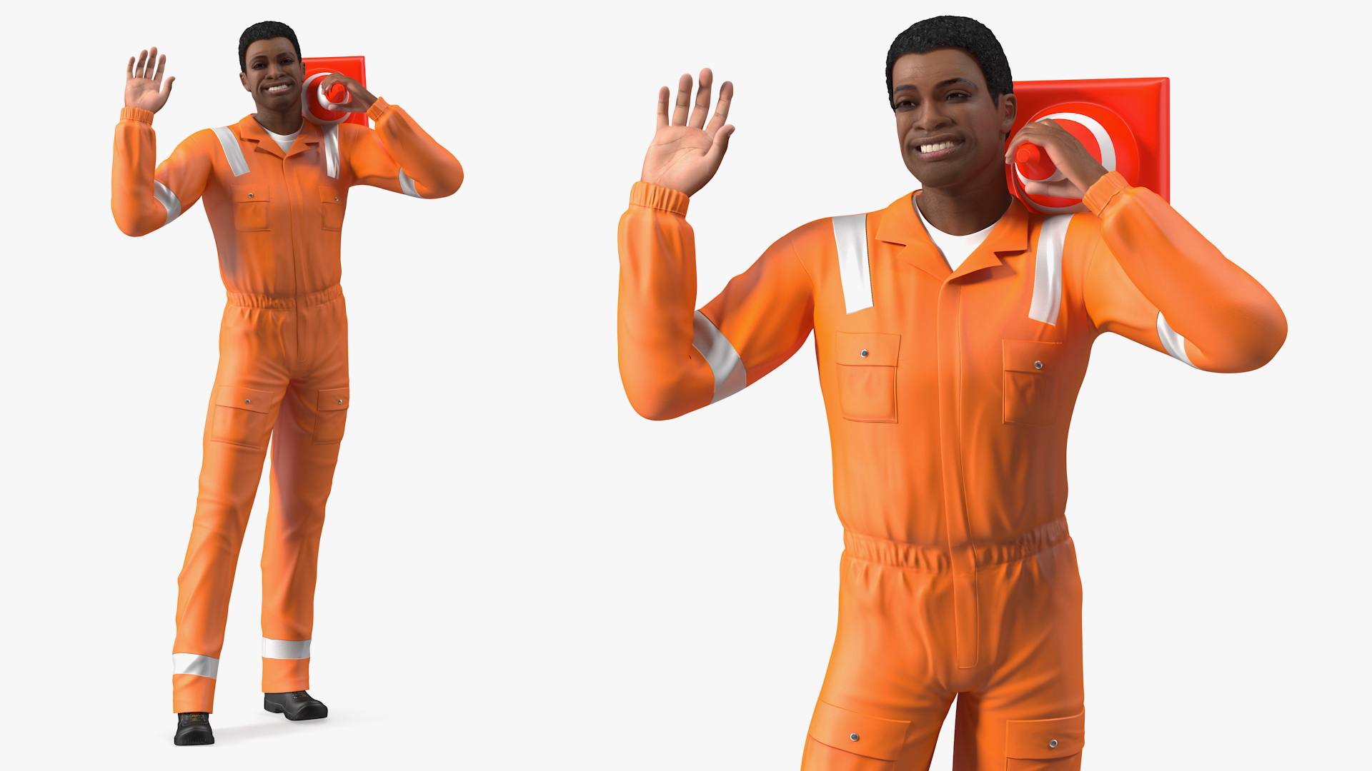 3D Light Skin Black Road Worker model