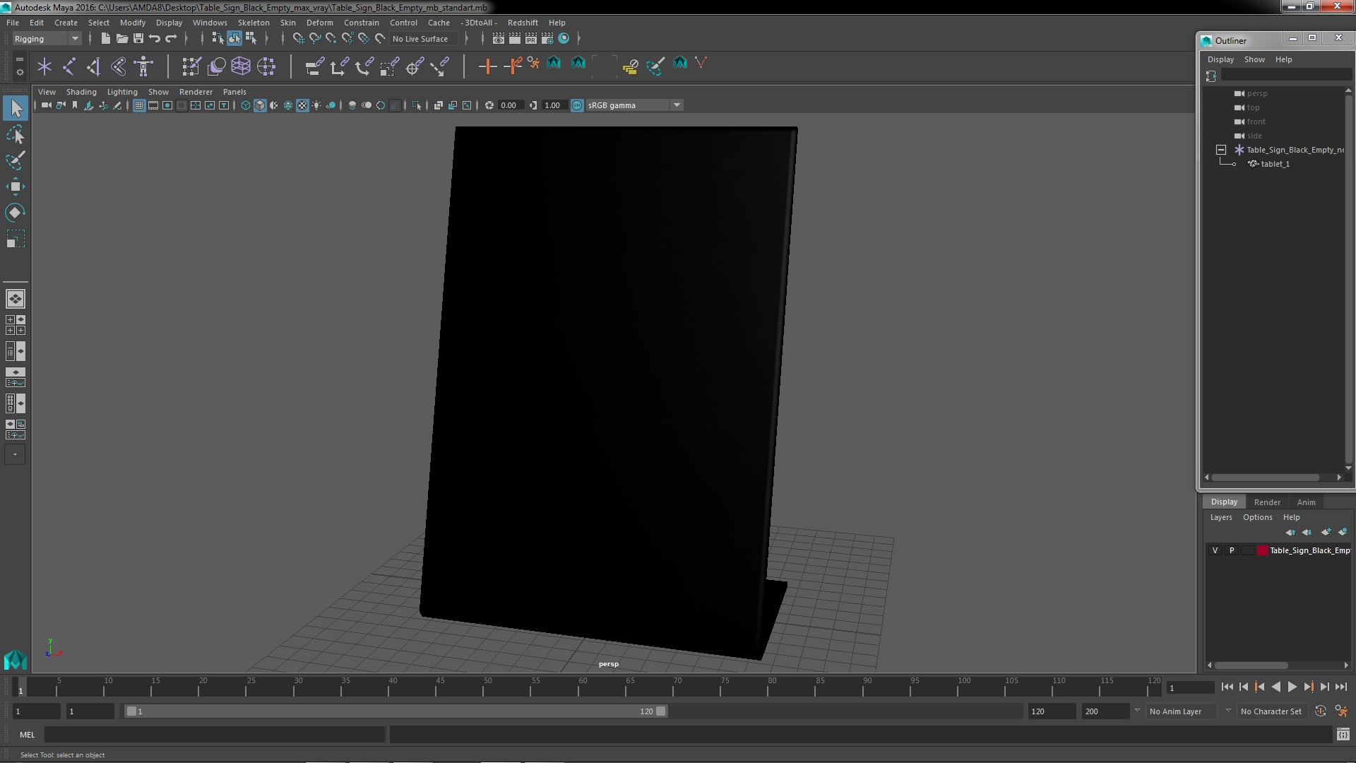Table Sign Black Empty 3D