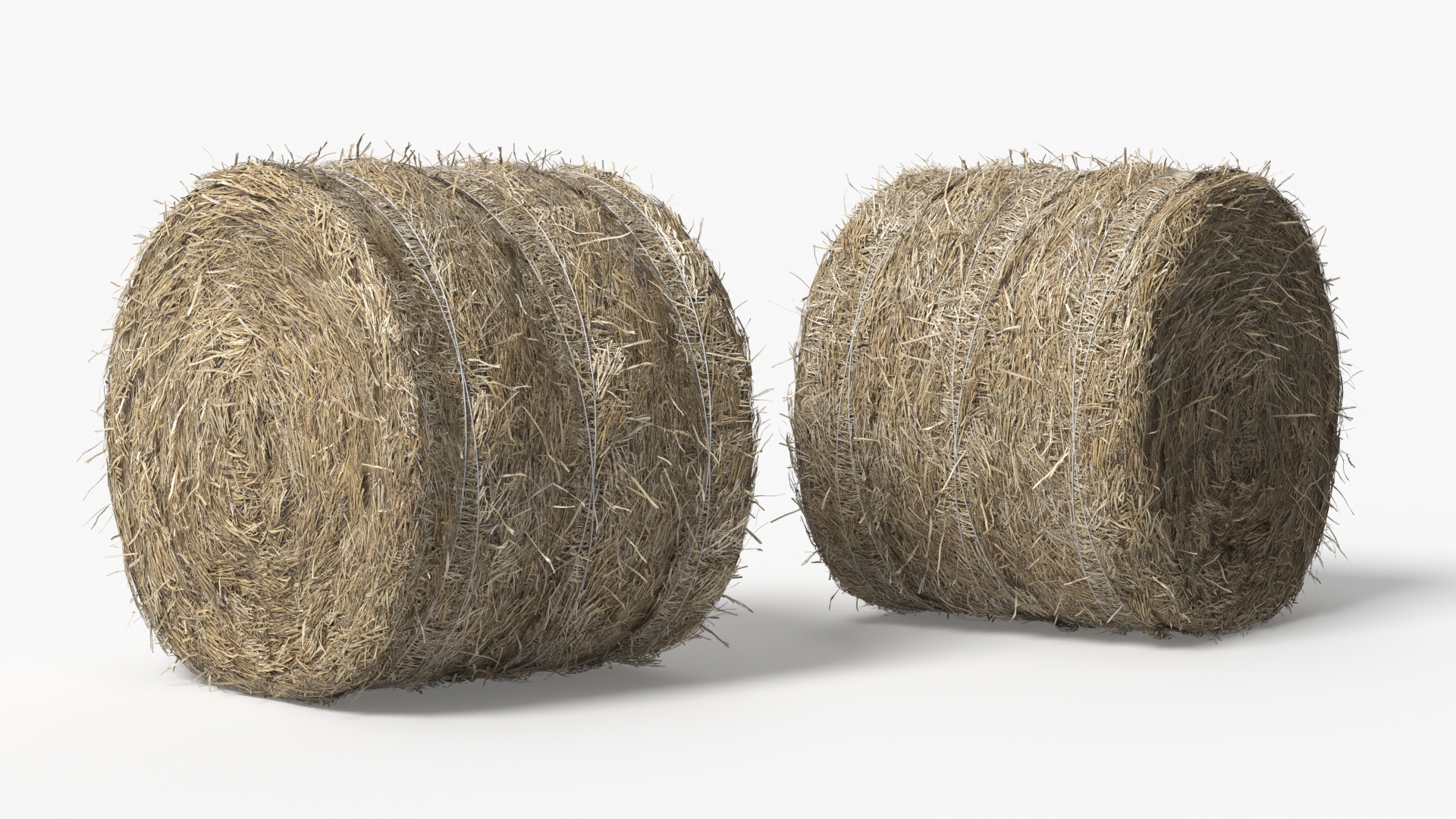 Farm Field with Round Hay Bale Rolls Golden Brown Fur, view 6