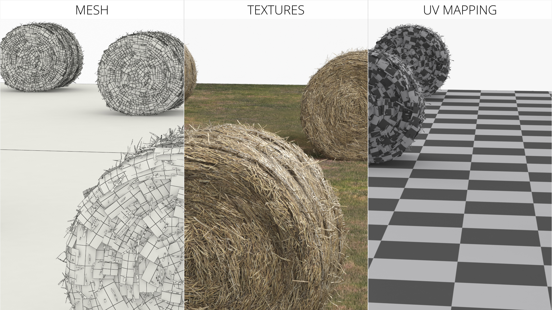 Farm Field with Round Hay Bale Rolls Golden Brown Fur, view 8