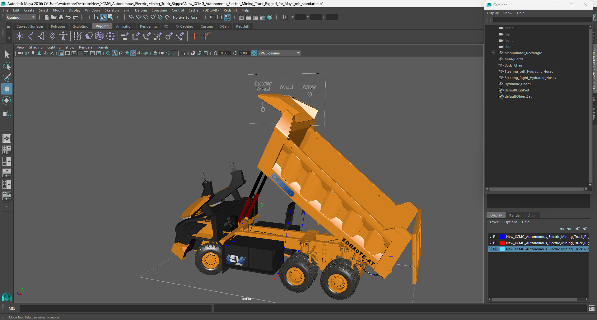 New XCMG Autonomous Electric Mining Truck Rigged for Maya 3D