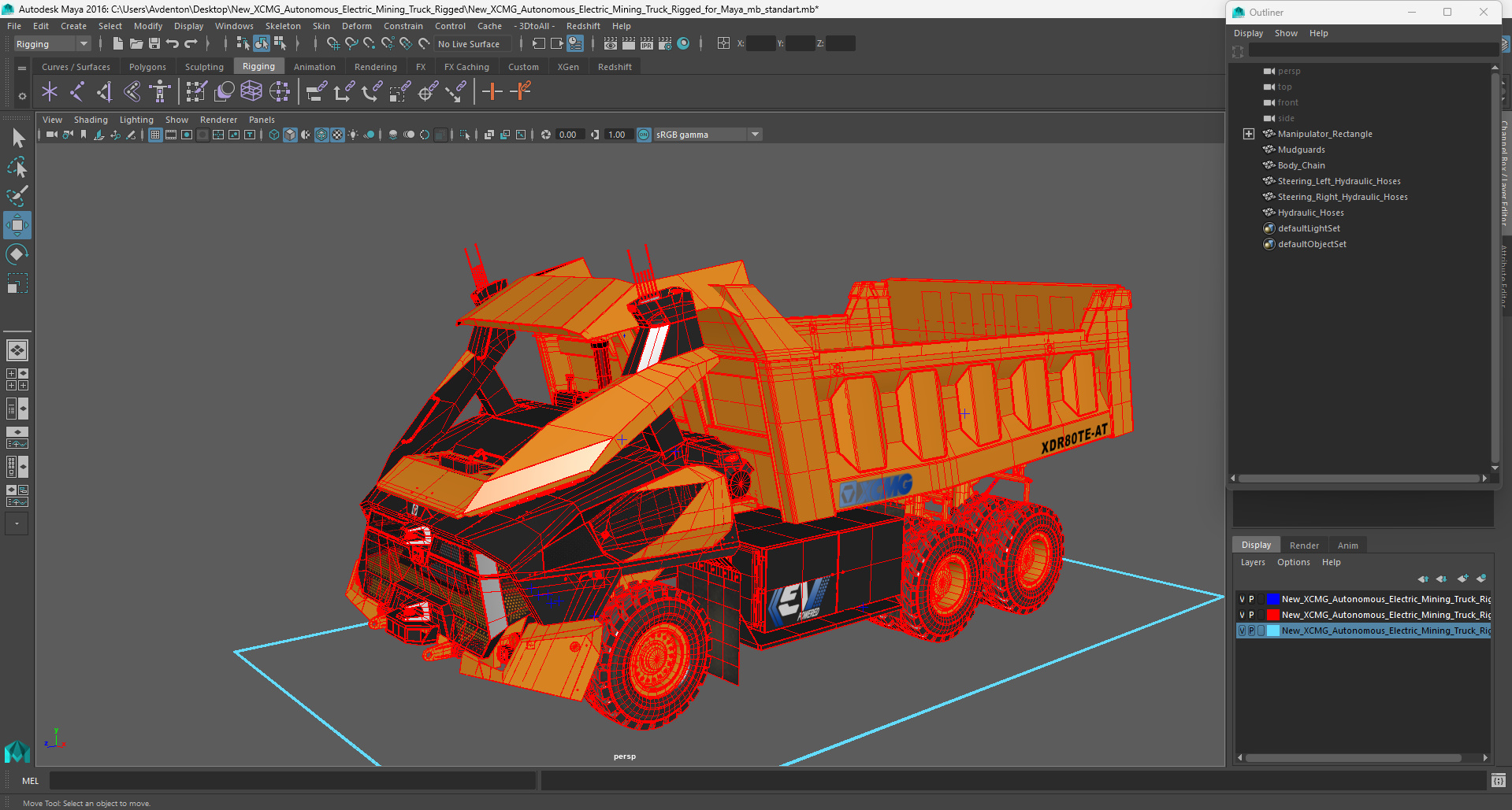New XCMG Autonomous Electric Mining Truck Rigged for Maya 3D