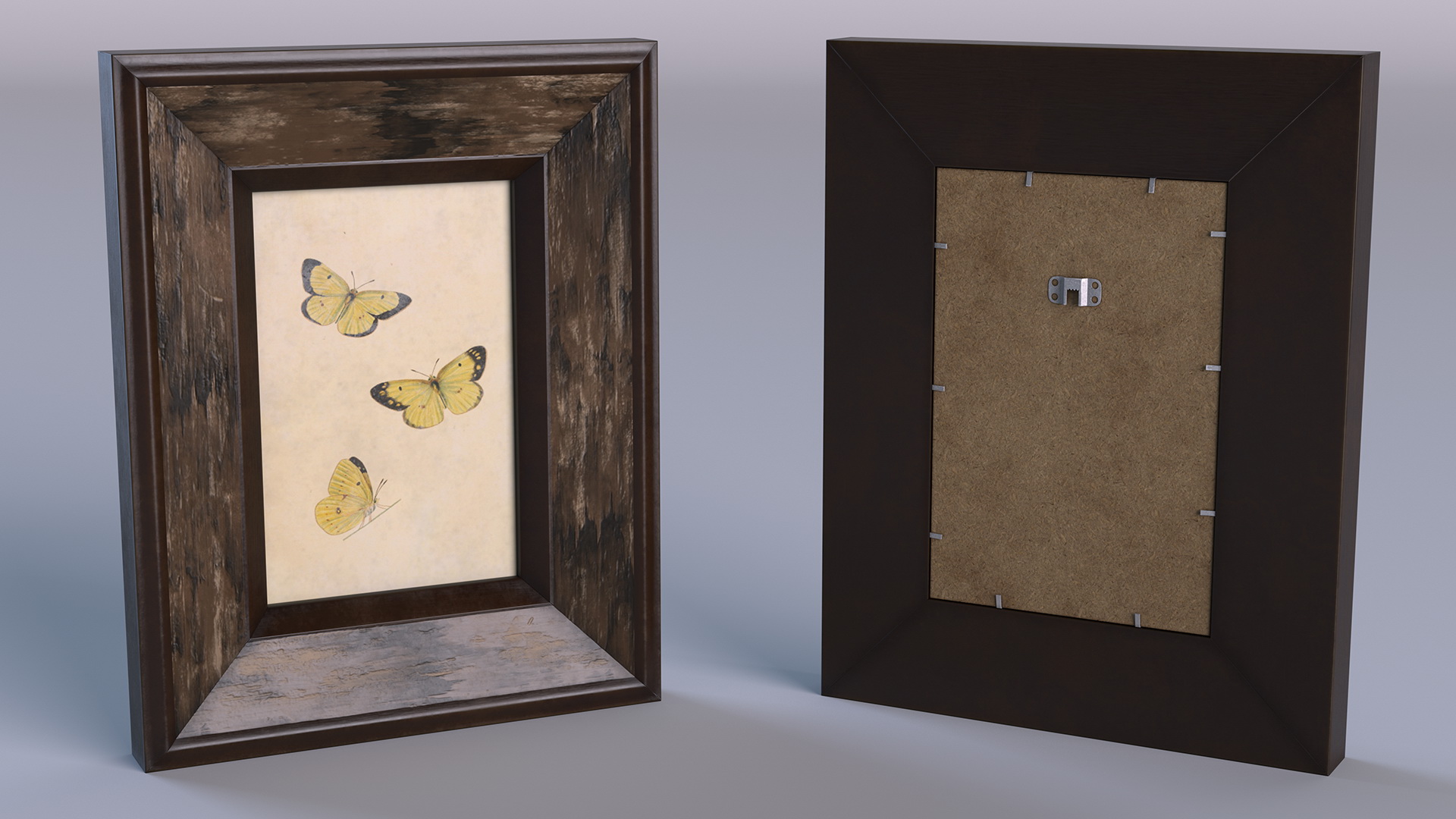 3D Rustic Wooden Frame with Butterflies