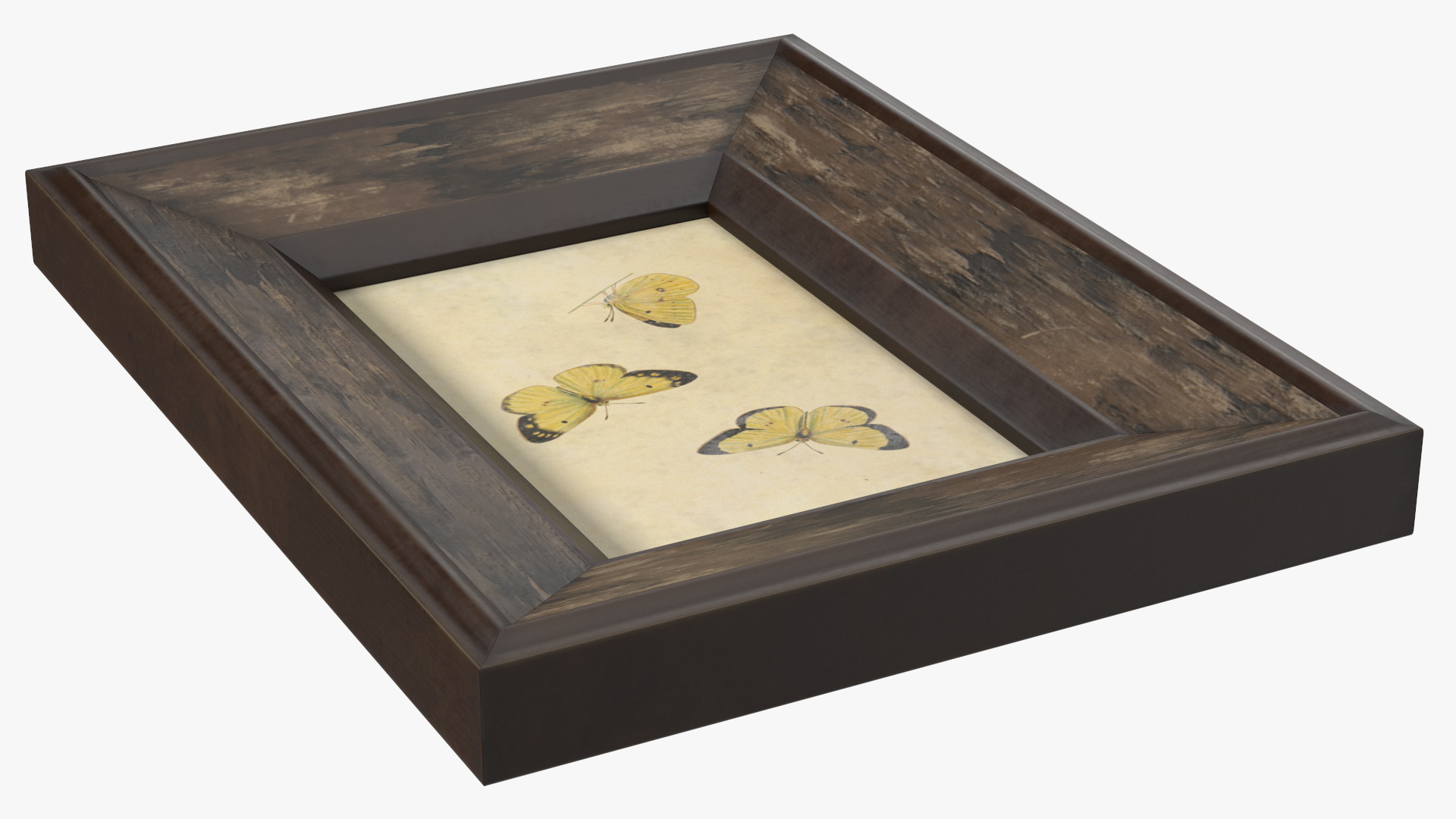 3D Rustic Wooden Frame with Butterflies
