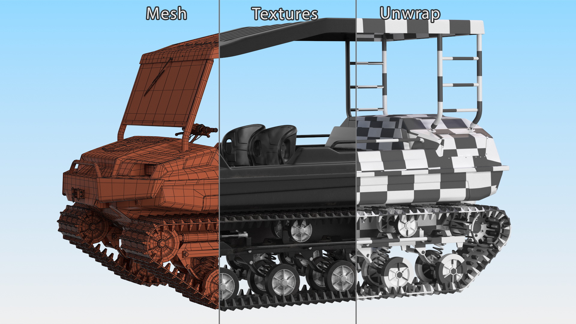 3D Old ATV Track Vehicle Rigged model