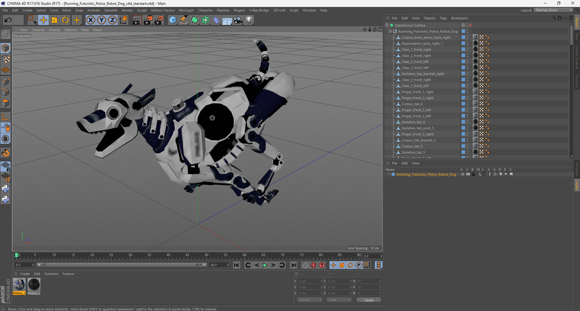 3D model Running Futuristic Police Robot Dog