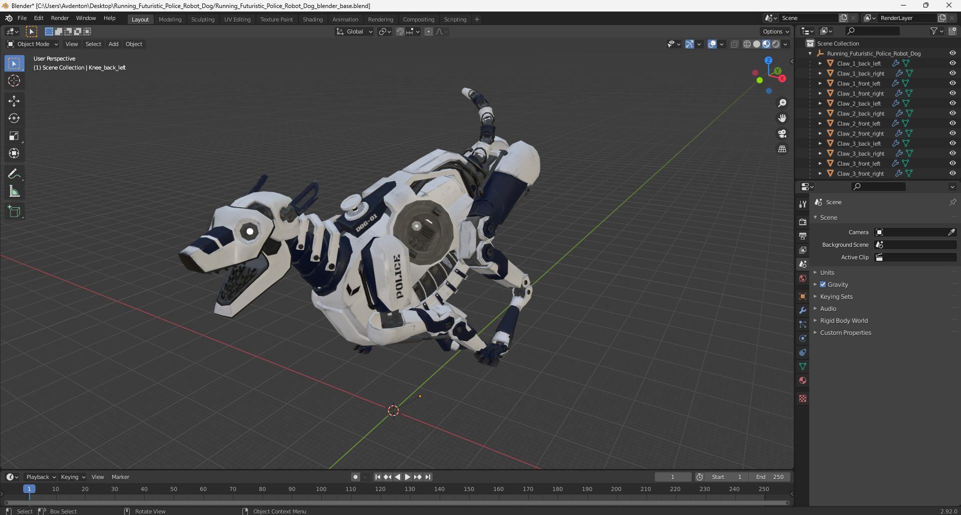 3D model Running Futuristic Police Robot Dog