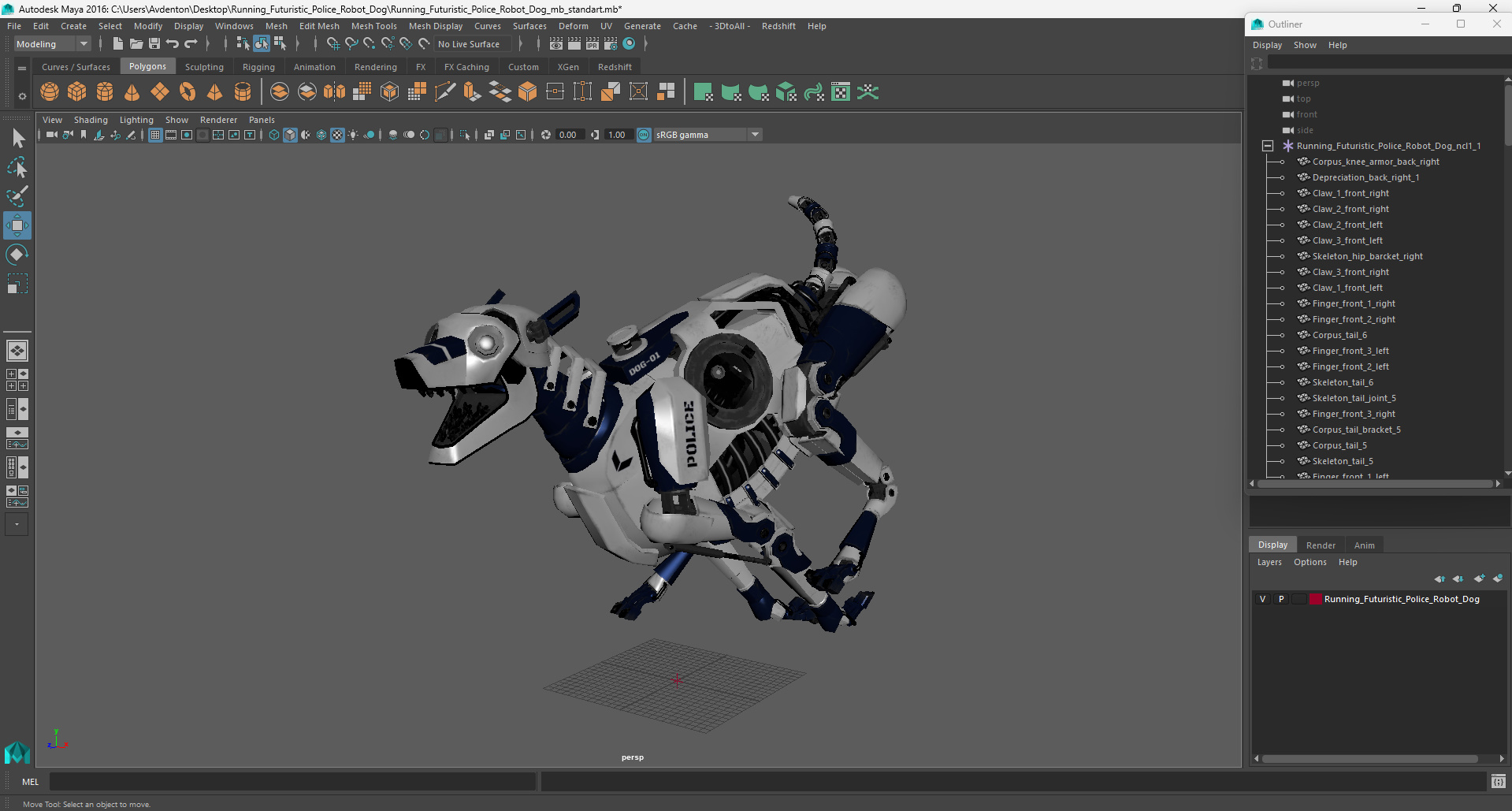 3D model Running Futuristic Police Robot Dog