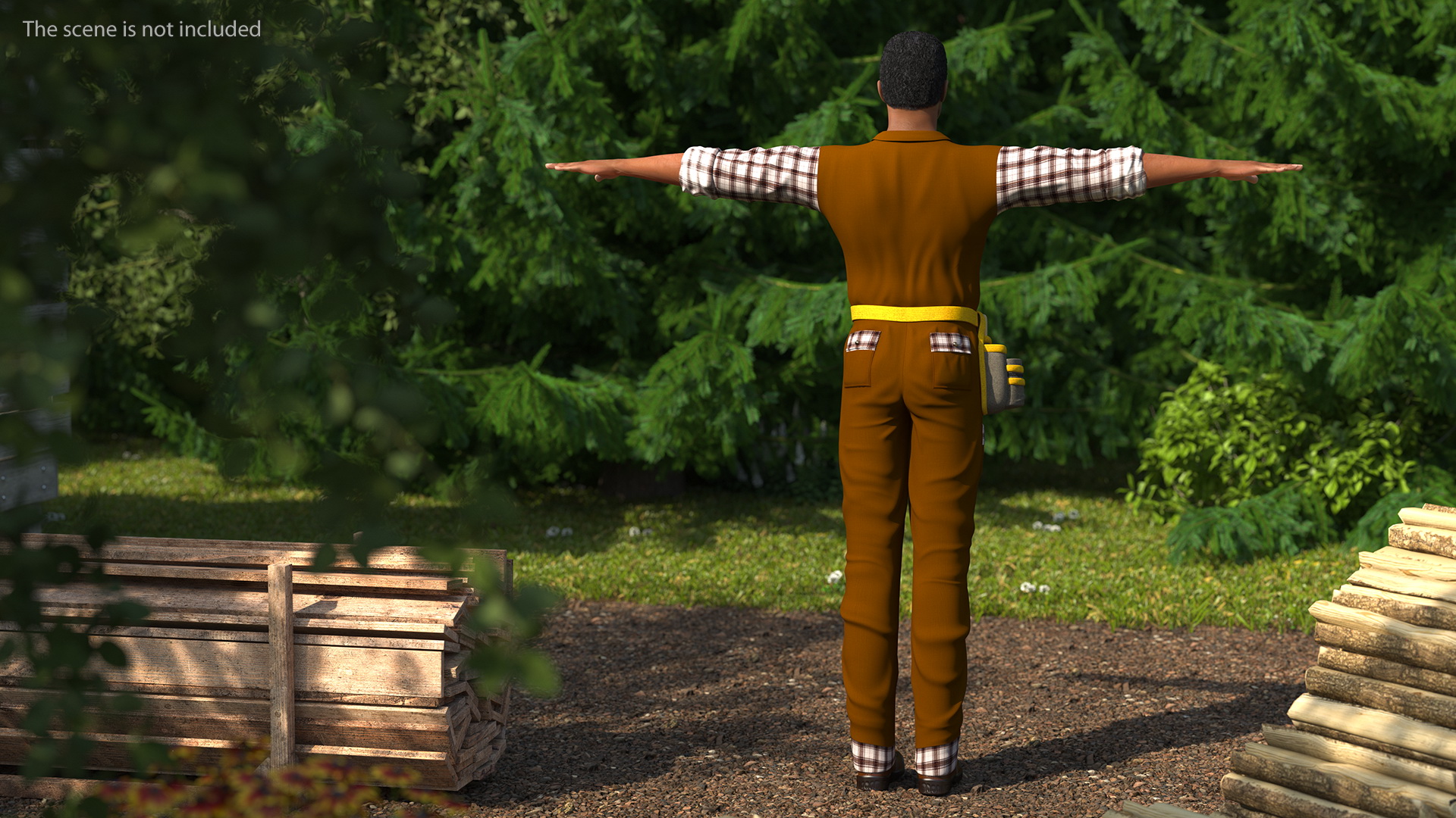 3D Afro American Woodworker T Pose