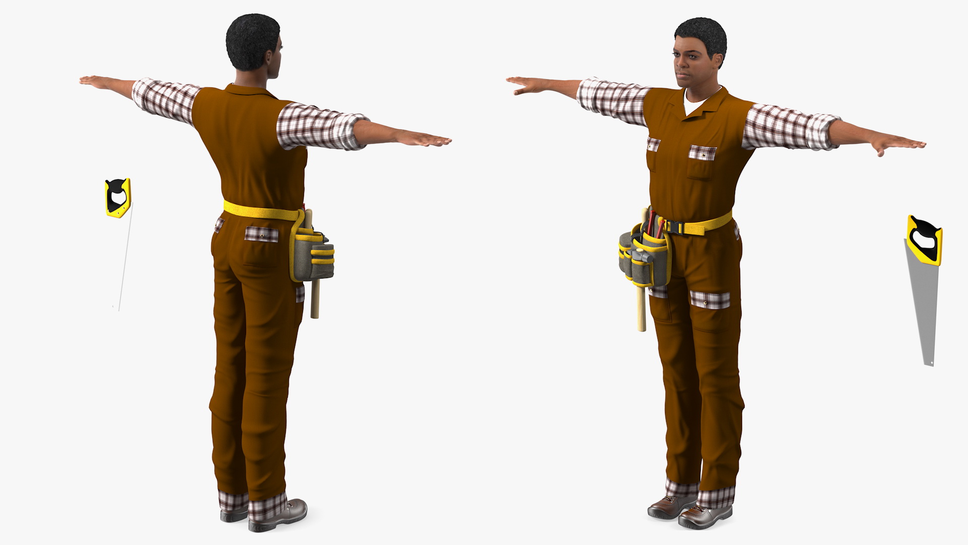 3D Afro American Woodworker T Pose