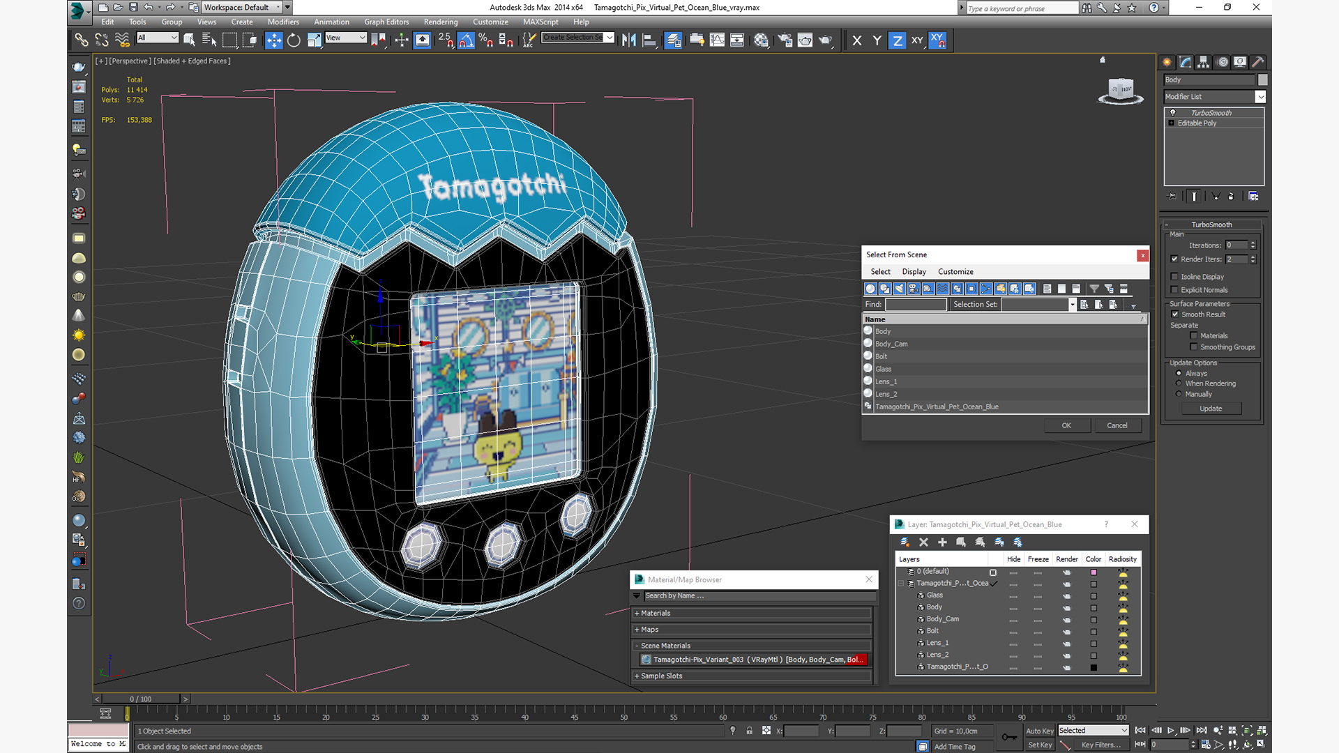 Tamagotchi Pix Virtual Pet Ocean Blue 3D