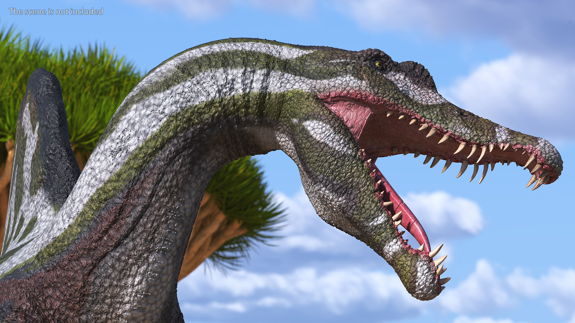 Jurassic Reptile Spinosaurus Green Roaring Pose 3D