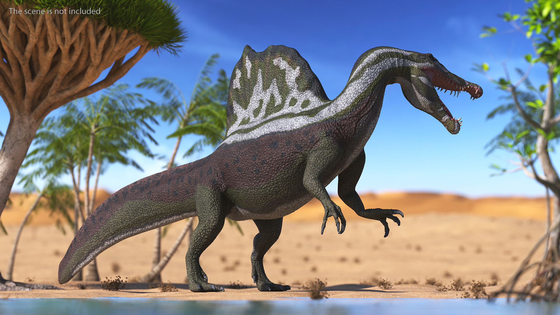 Jurassic Reptile Spinosaurus Green Roaring Pose 3D
