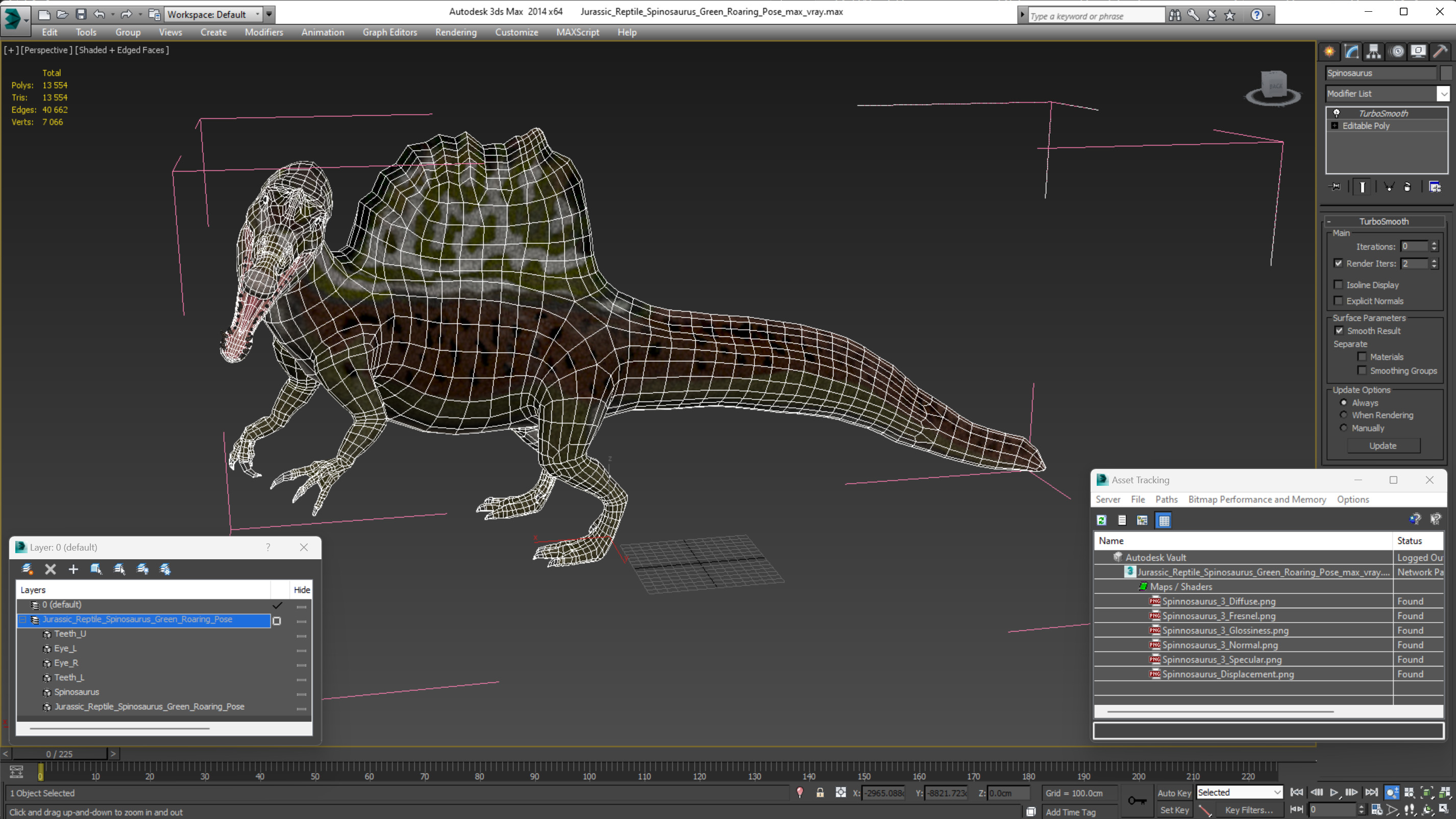 Jurassic Reptile Spinosaurus Green Roaring Pose 3D