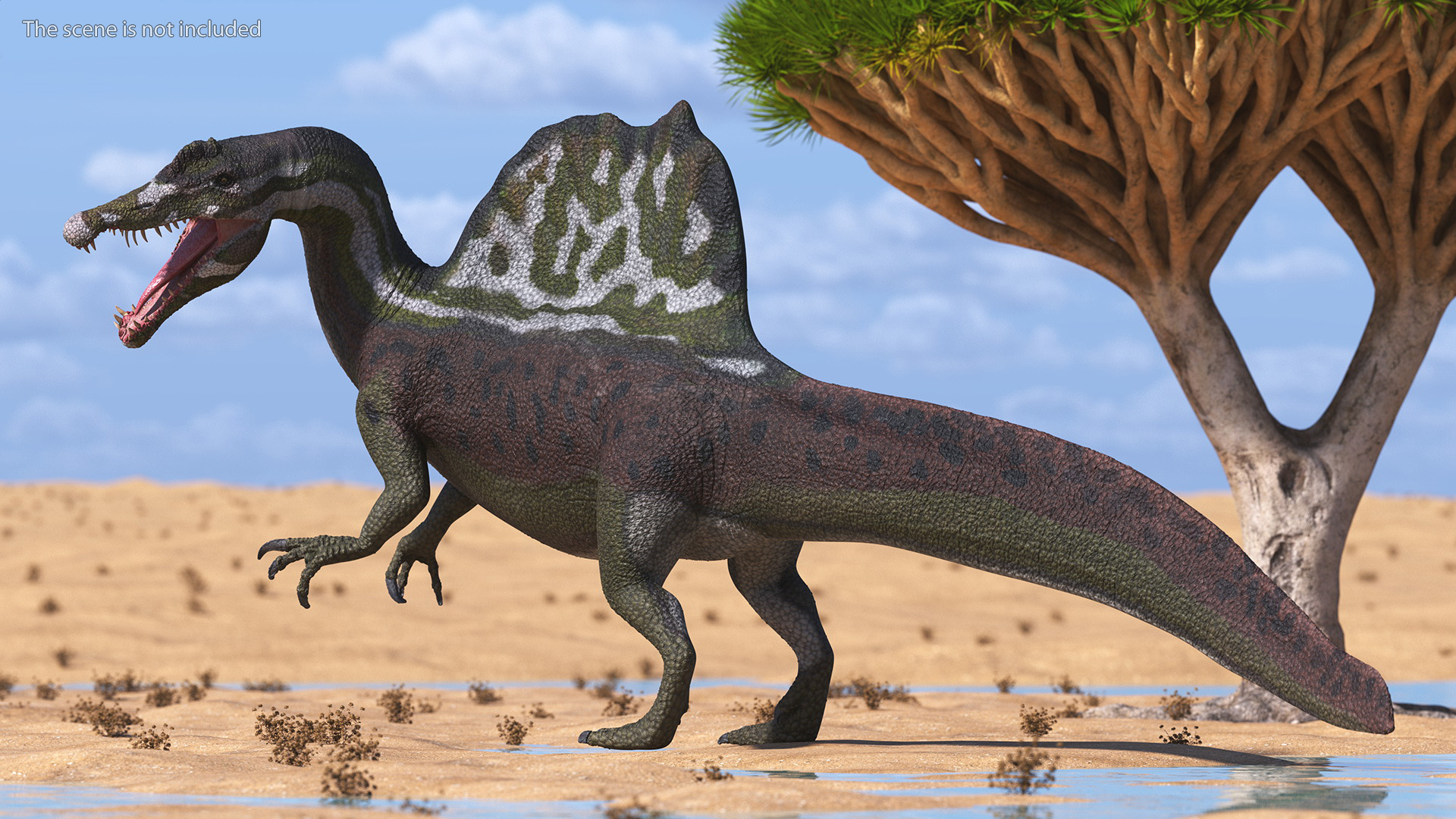 Jurassic Reptile Spinosaurus Green Roaring Pose 3D
