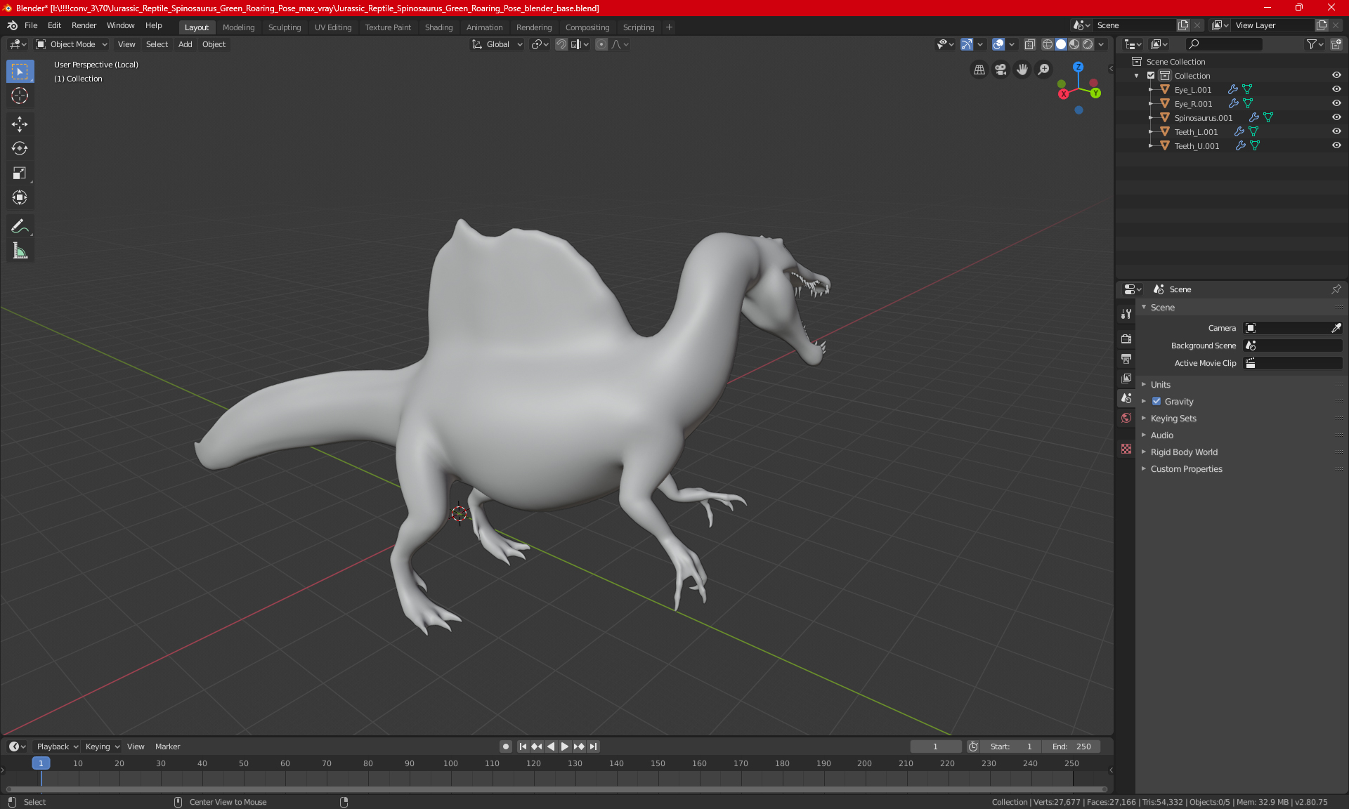 Jurassic Reptile Spinosaurus Green Roaring Pose 3D