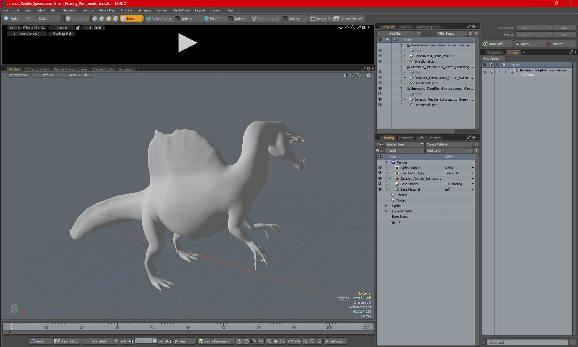 Jurassic Reptile Spinosaurus Green Roaring Pose 3D