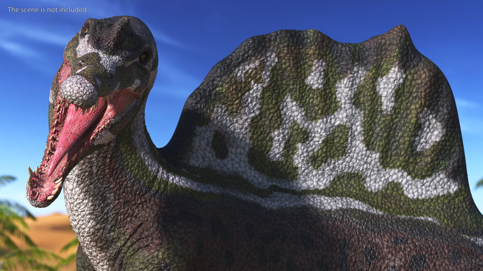 Jurassic Reptile Spinosaurus Green Roaring Pose 3D