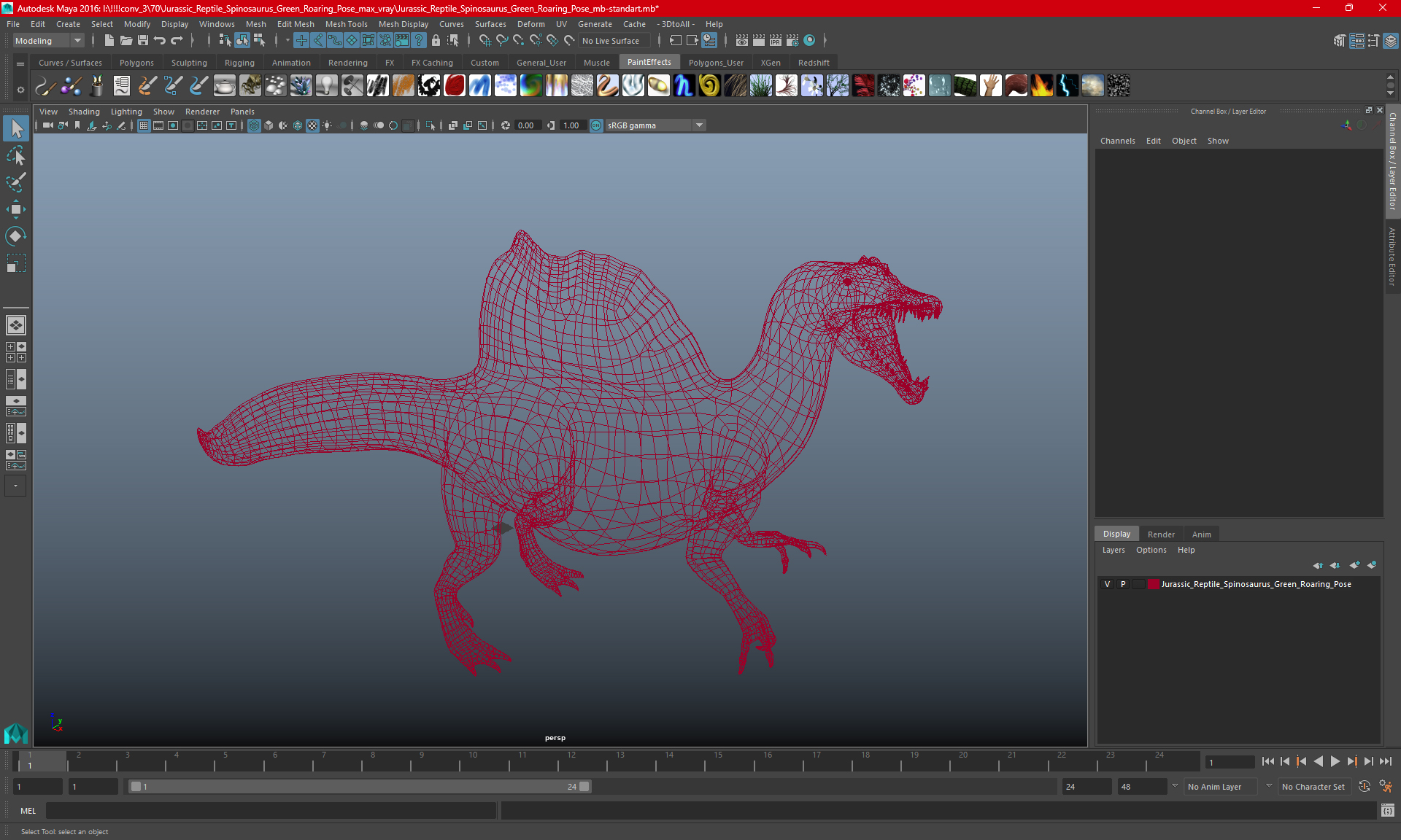 Jurassic Reptile Spinosaurus Green Roaring Pose 3D