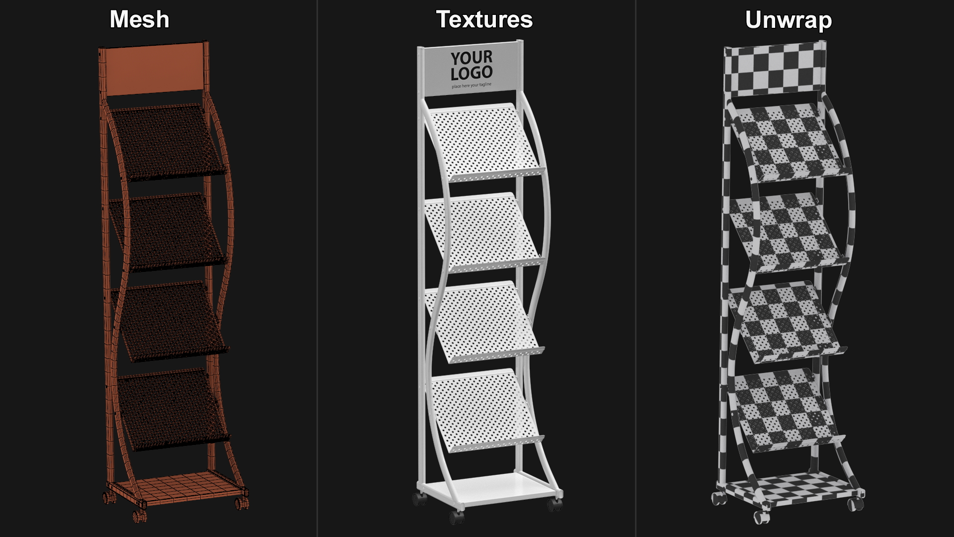 3D White Magazine Rack Mockup