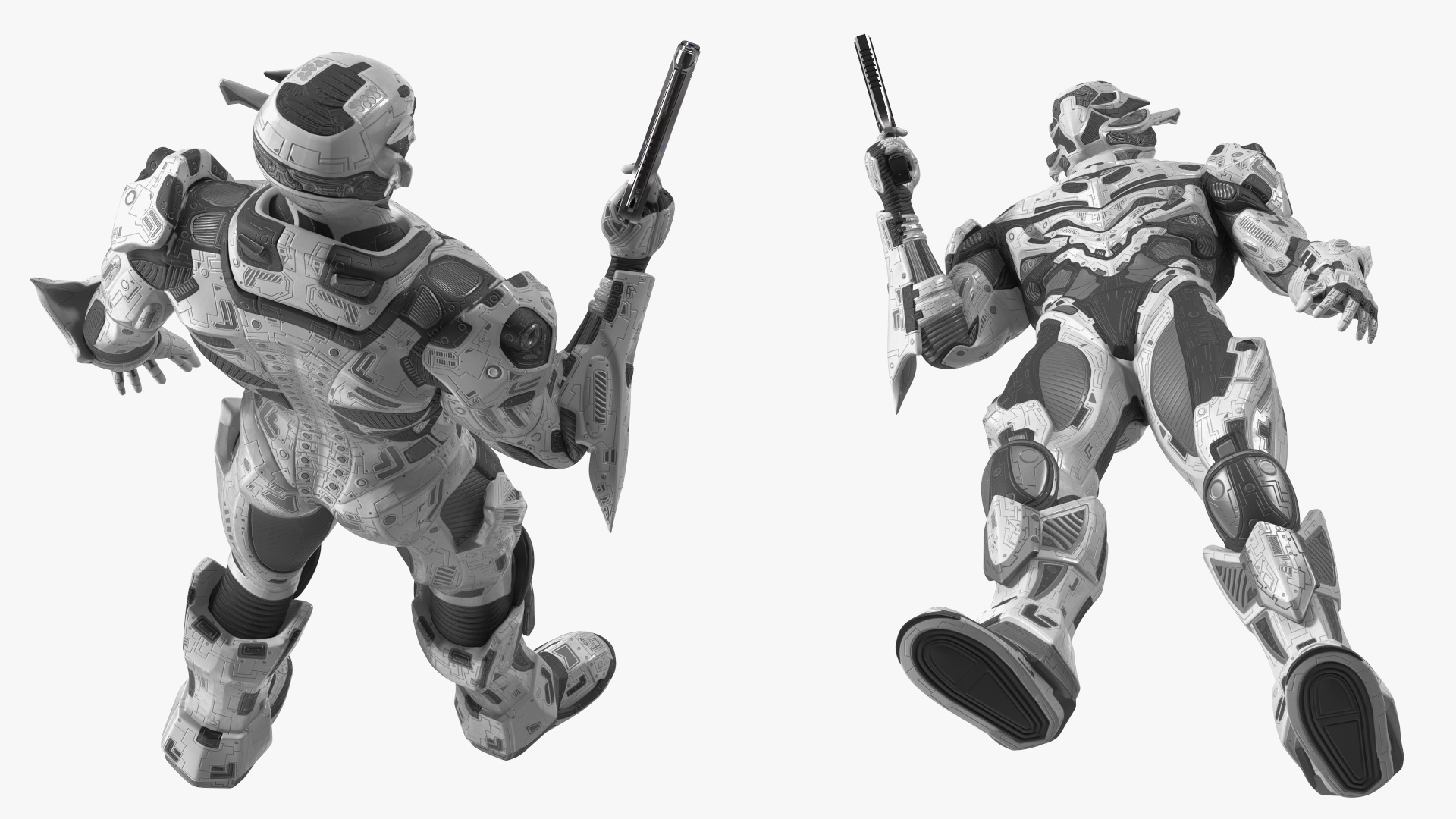 3D Combat Sci-fi Armored Robot with Gun