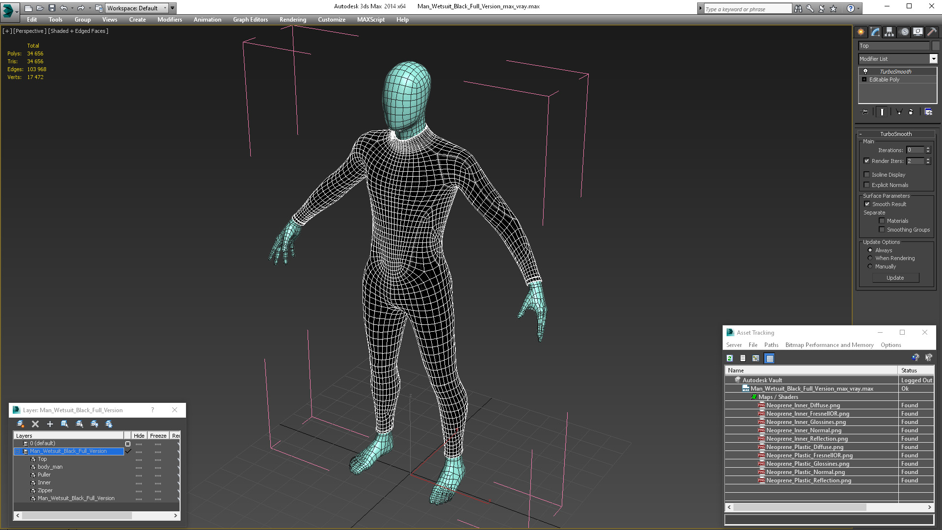3D model Man Wetsuit Black Full Version