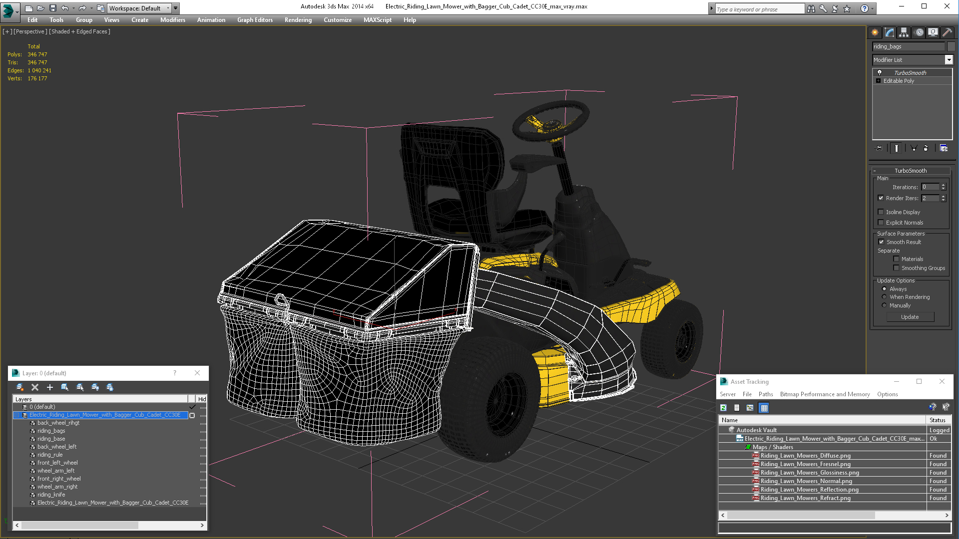 Electric Riding Lawn Mower with Bagger Cub Cadet CC30E 3D model