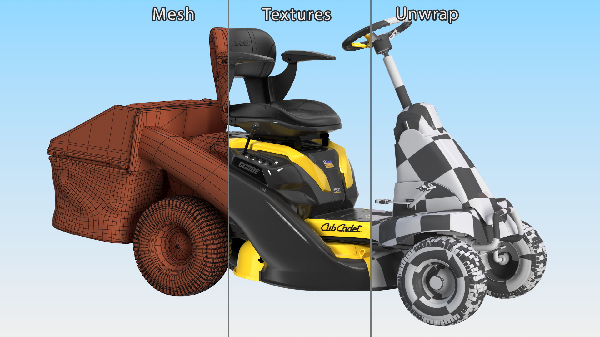 Electric Riding Lawn Mower with Bagger Cub Cadet CC30E 3D model