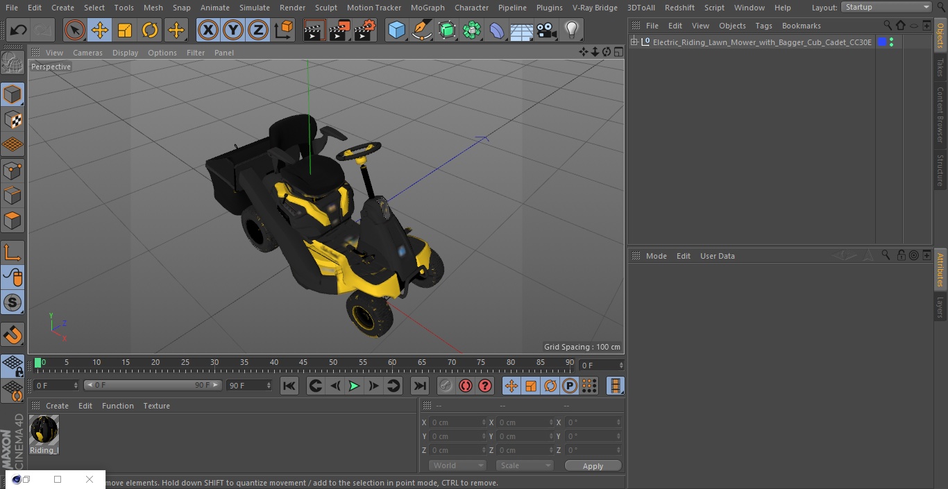 Electric Riding Lawn Mower with Bagger Cub Cadet CC30E 3D model