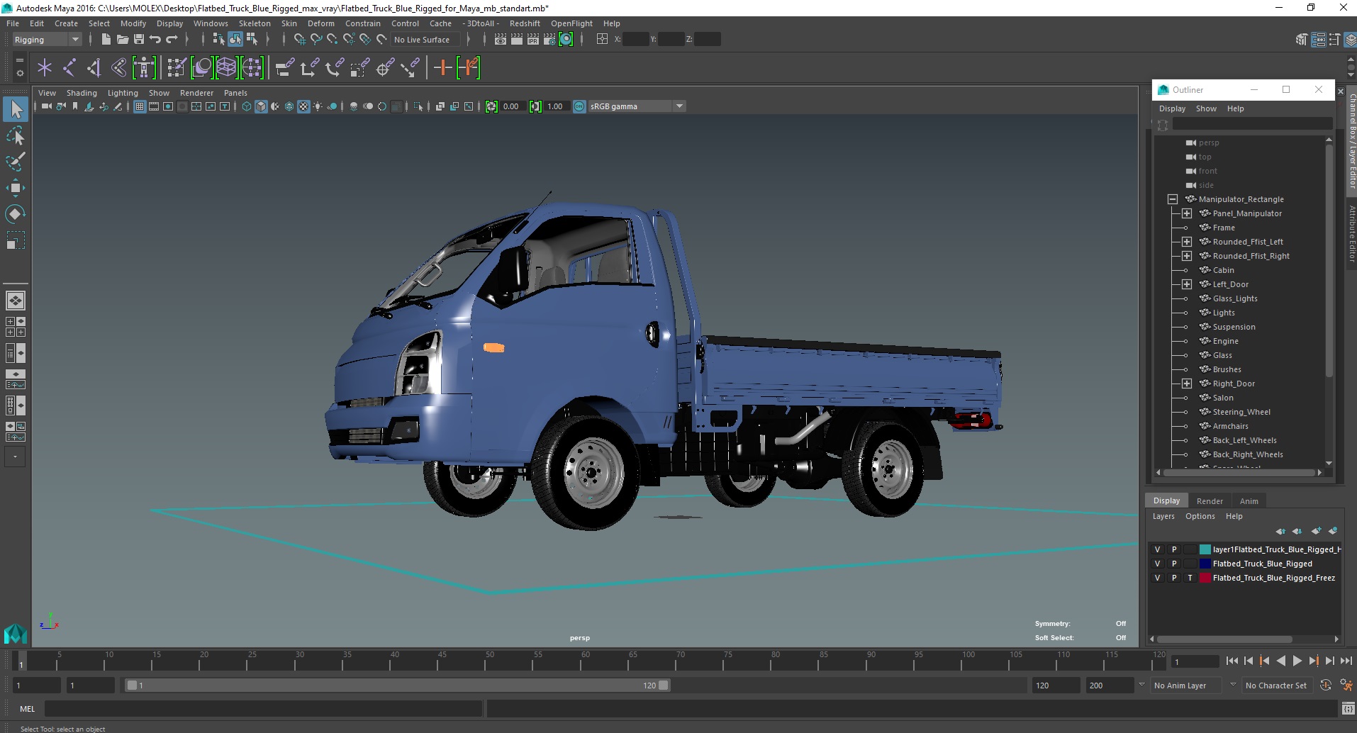 Flatbed Truck Blue Rigged for Maya 3D model