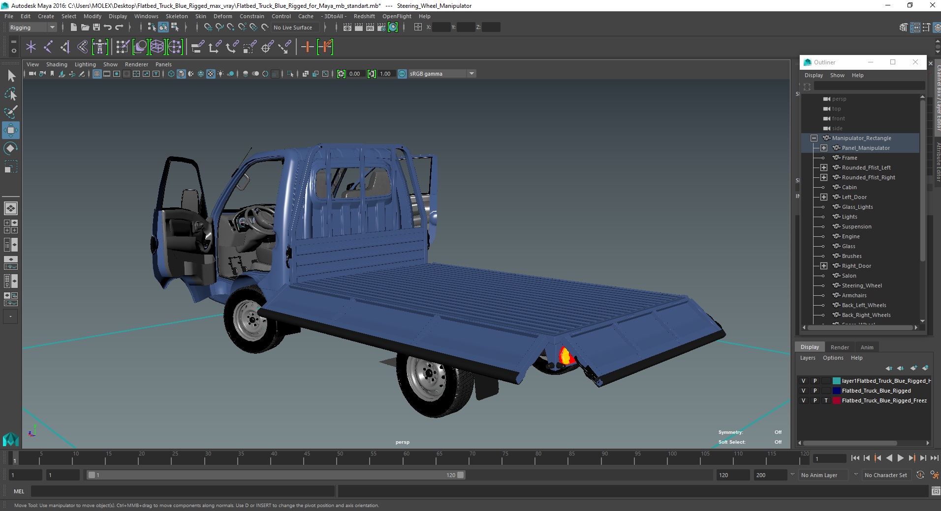 Flatbed Truck Blue Rigged for Maya 3D model