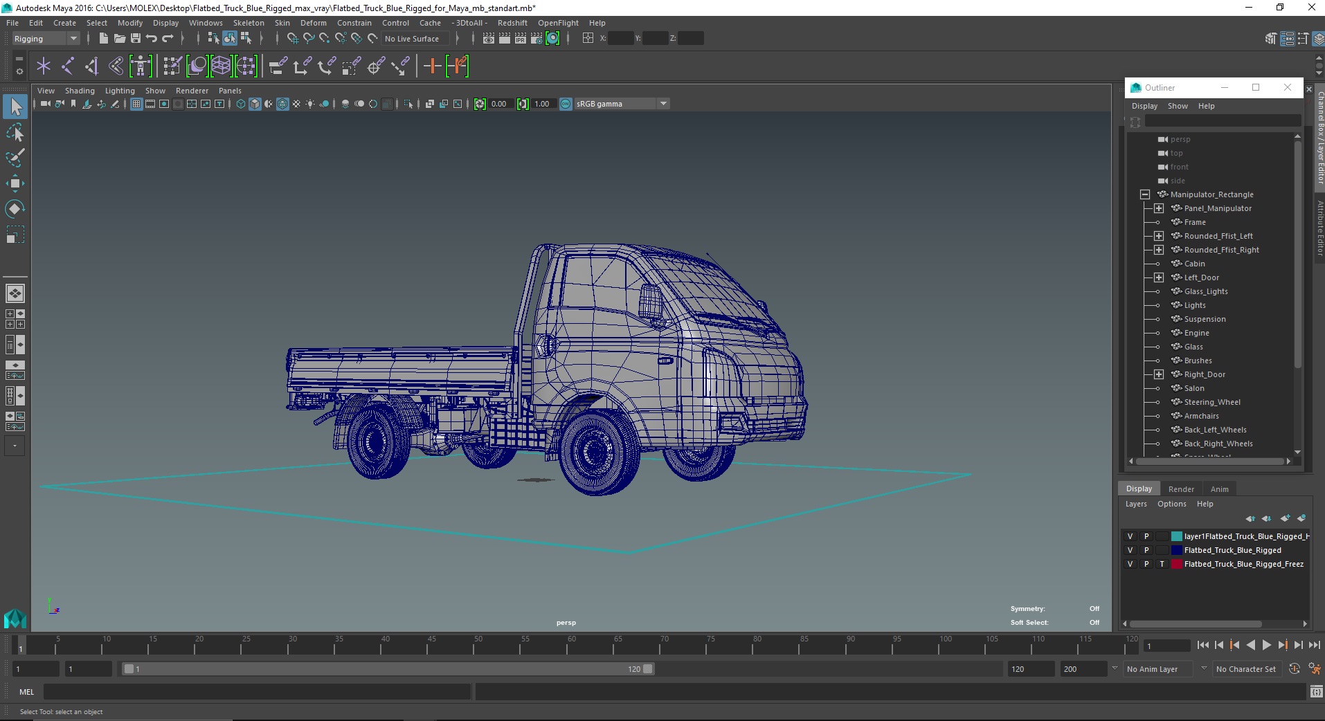 Flatbed Truck Blue Rigged for Maya 3D model