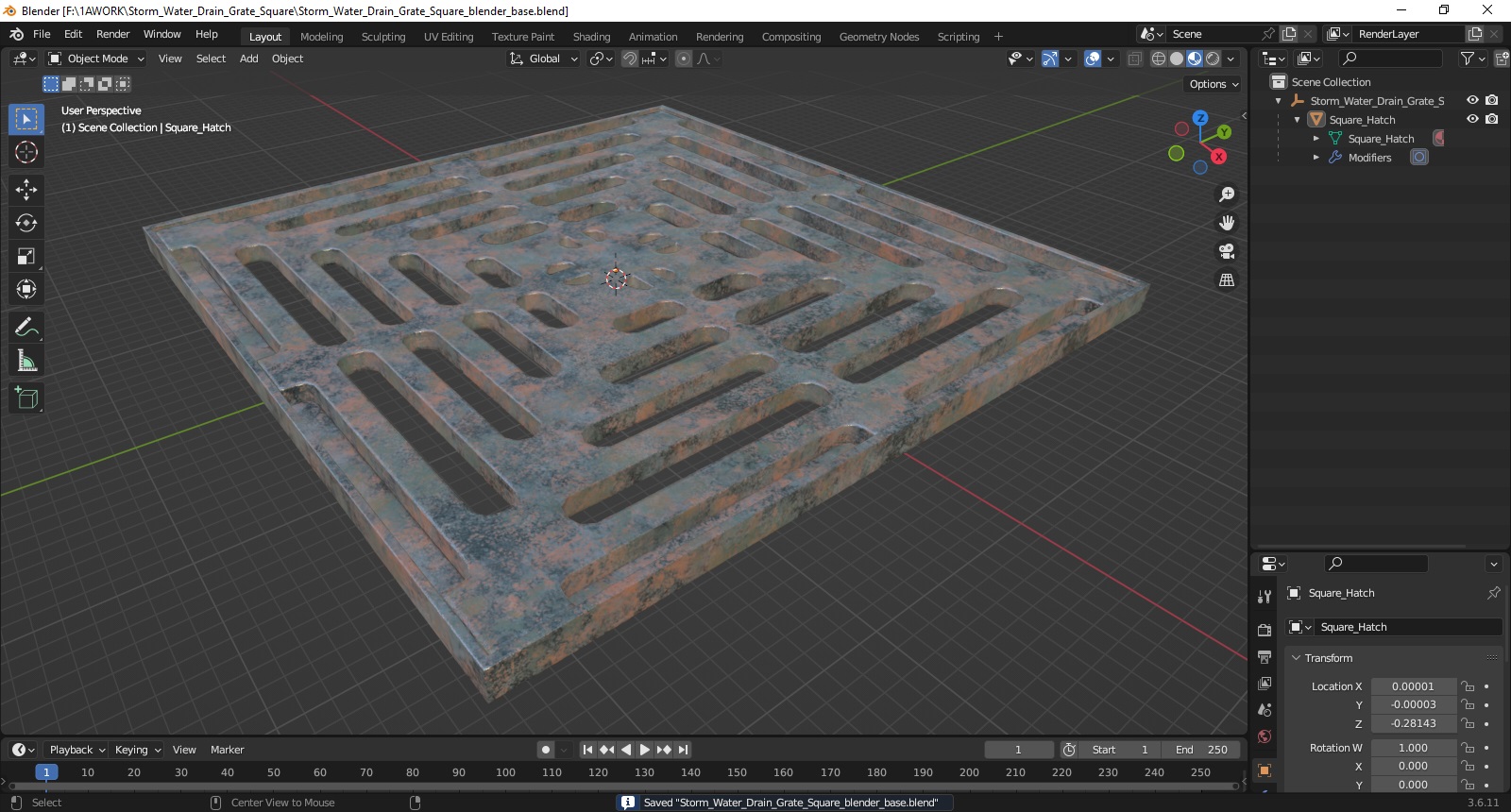 3D model Storm Water Drain Grate Square