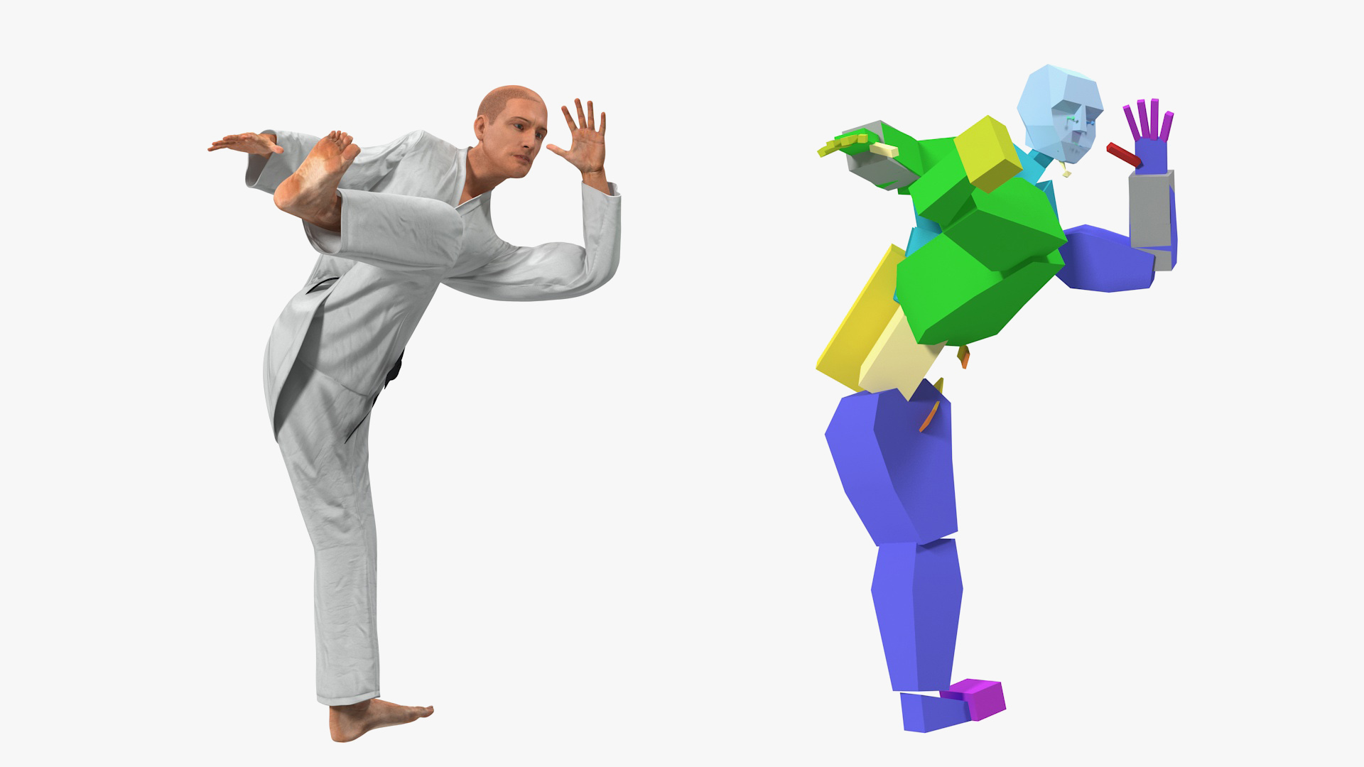 3D model Karate Fighter with Fur Rigged