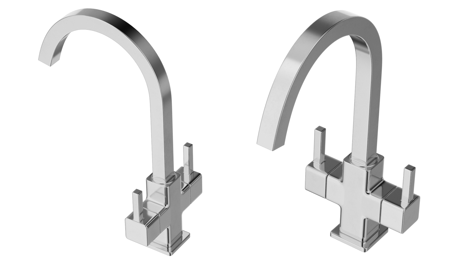 3D Monobloc Angular Dual Lever Kitchen Tap Chrome