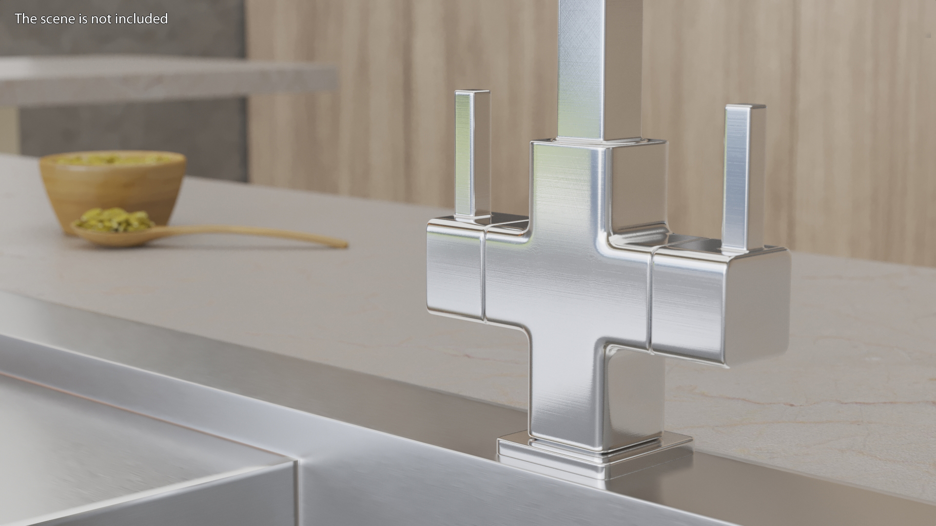 3D Monobloc Angular Dual Lever Kitchen Tap Chrome