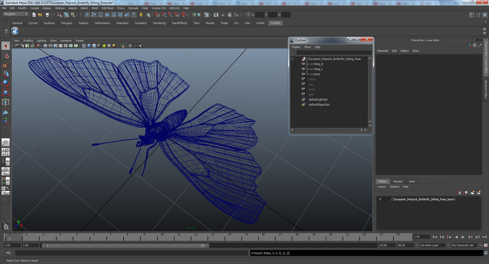 European Peacock Butterfly Sitting Pose 3D model