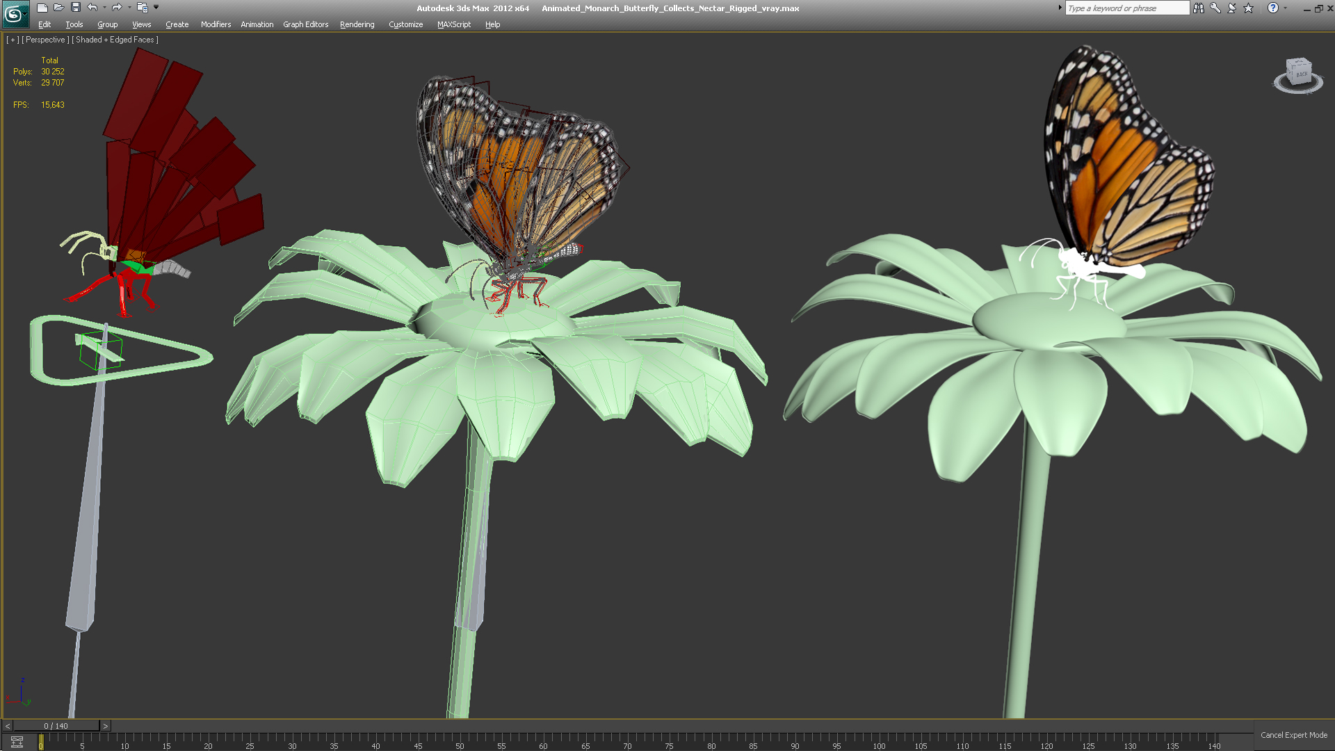 Animated Monarch Butterfly Collects Nectar Rigged 3D model