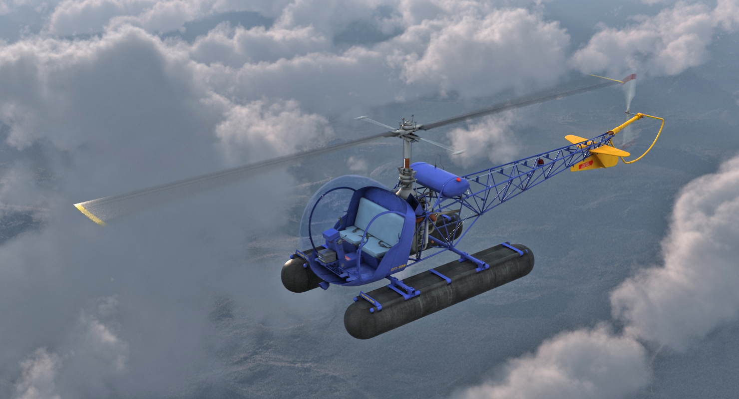 Bell 47 On Floats Rigged 3D model