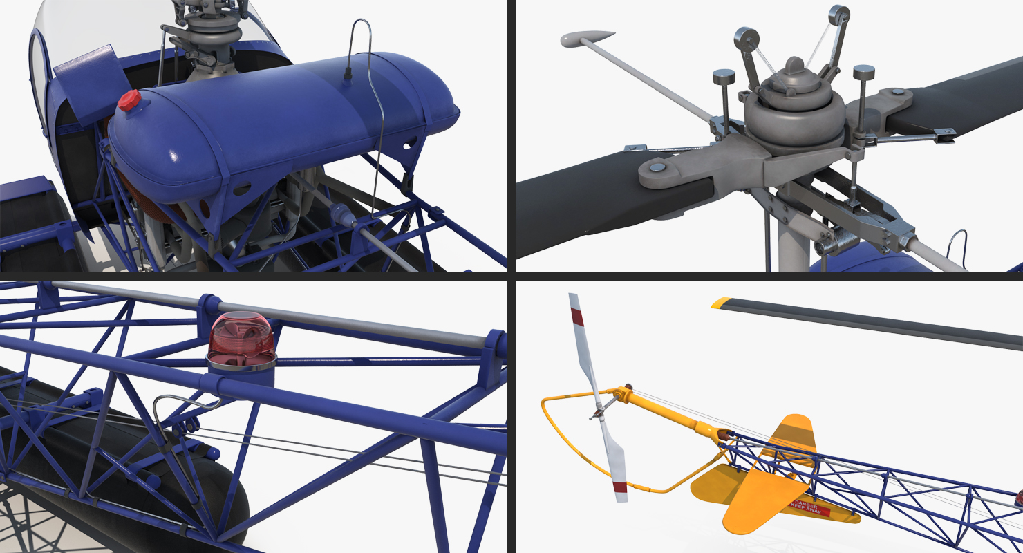 Bell 47 On Floats Rigged 3D model