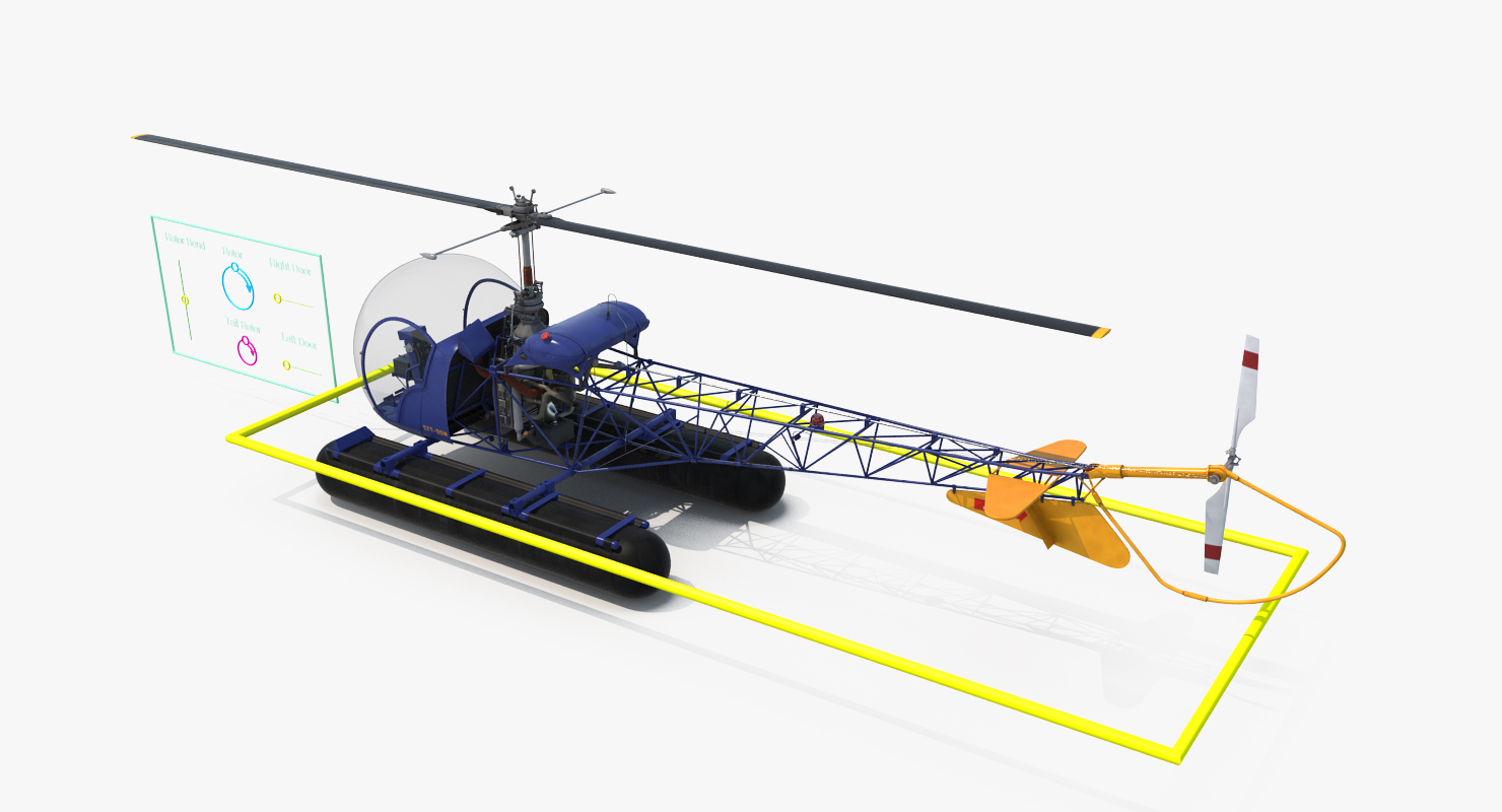 Bell 47 On Floats Rigged 3D model