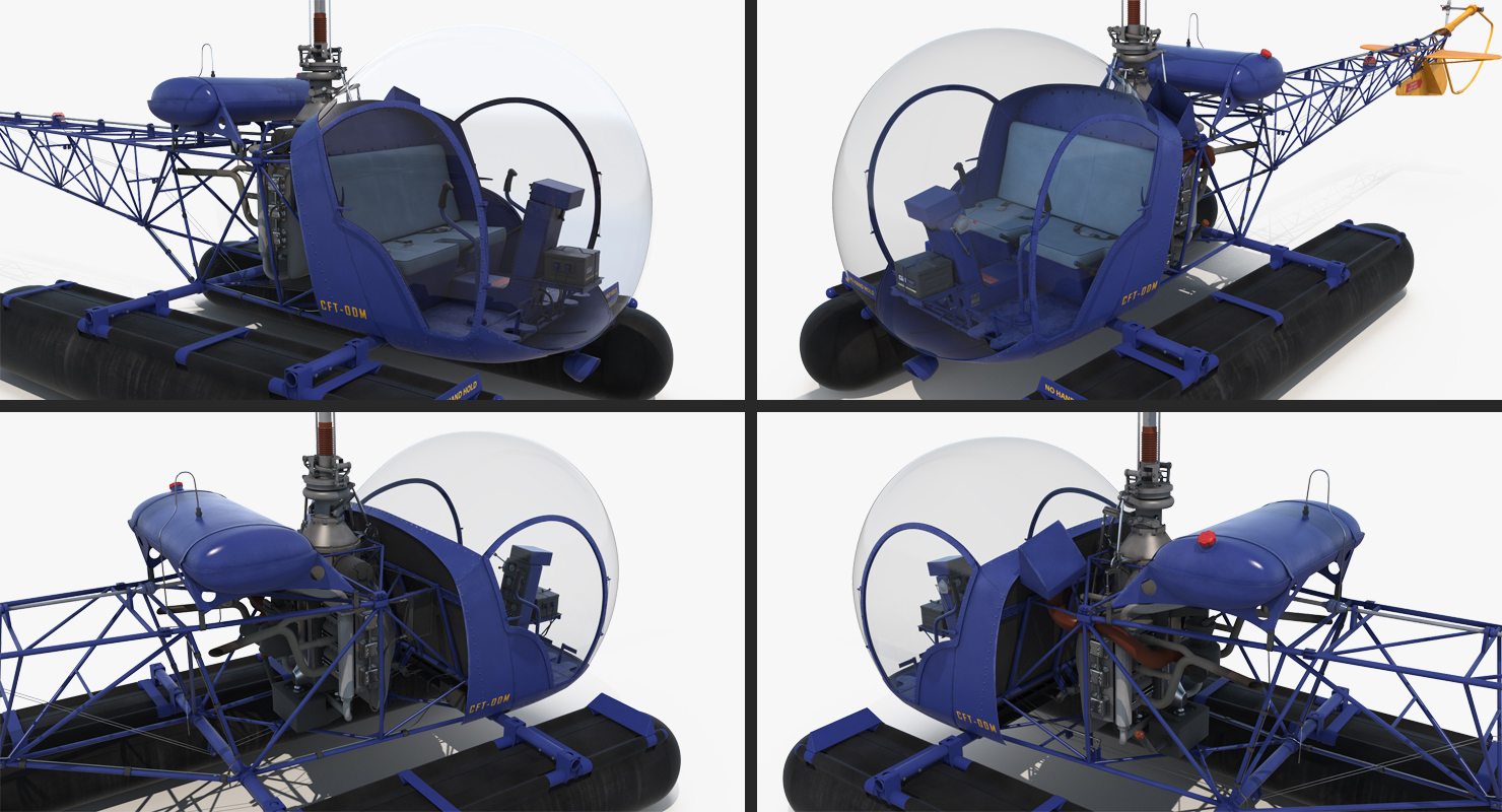 Bell 47 On Floats Rigged 3D model