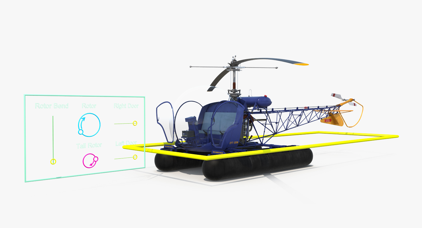 Bell 47 On Floats Rigged 3D model