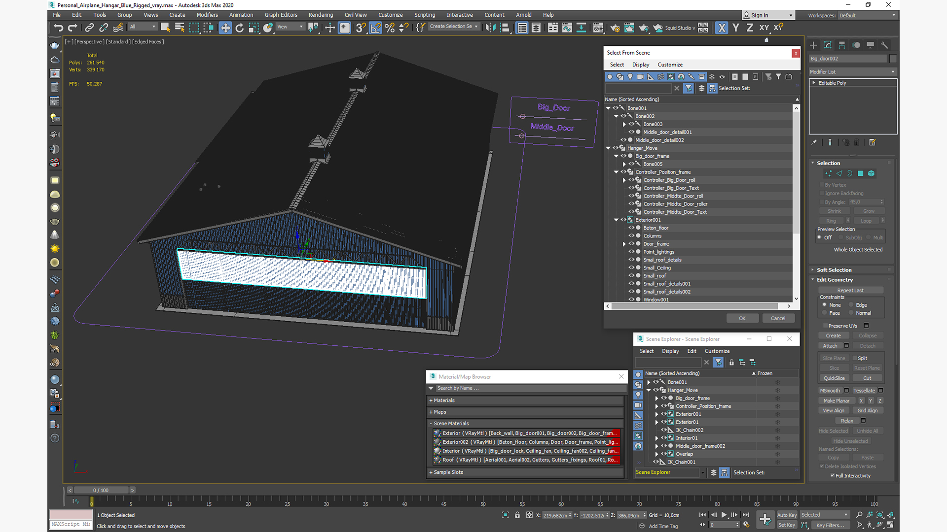 3D Personal Airplane Hangar Blue Rigged
