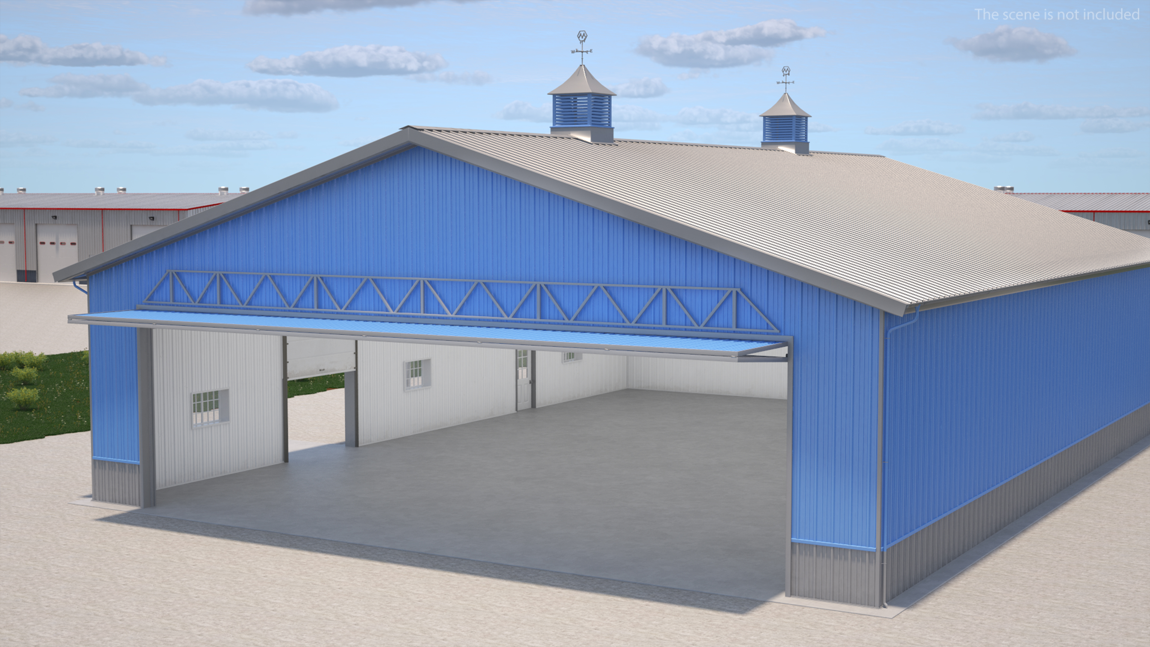 3D Personal Airplane Hangar Blue Rigged